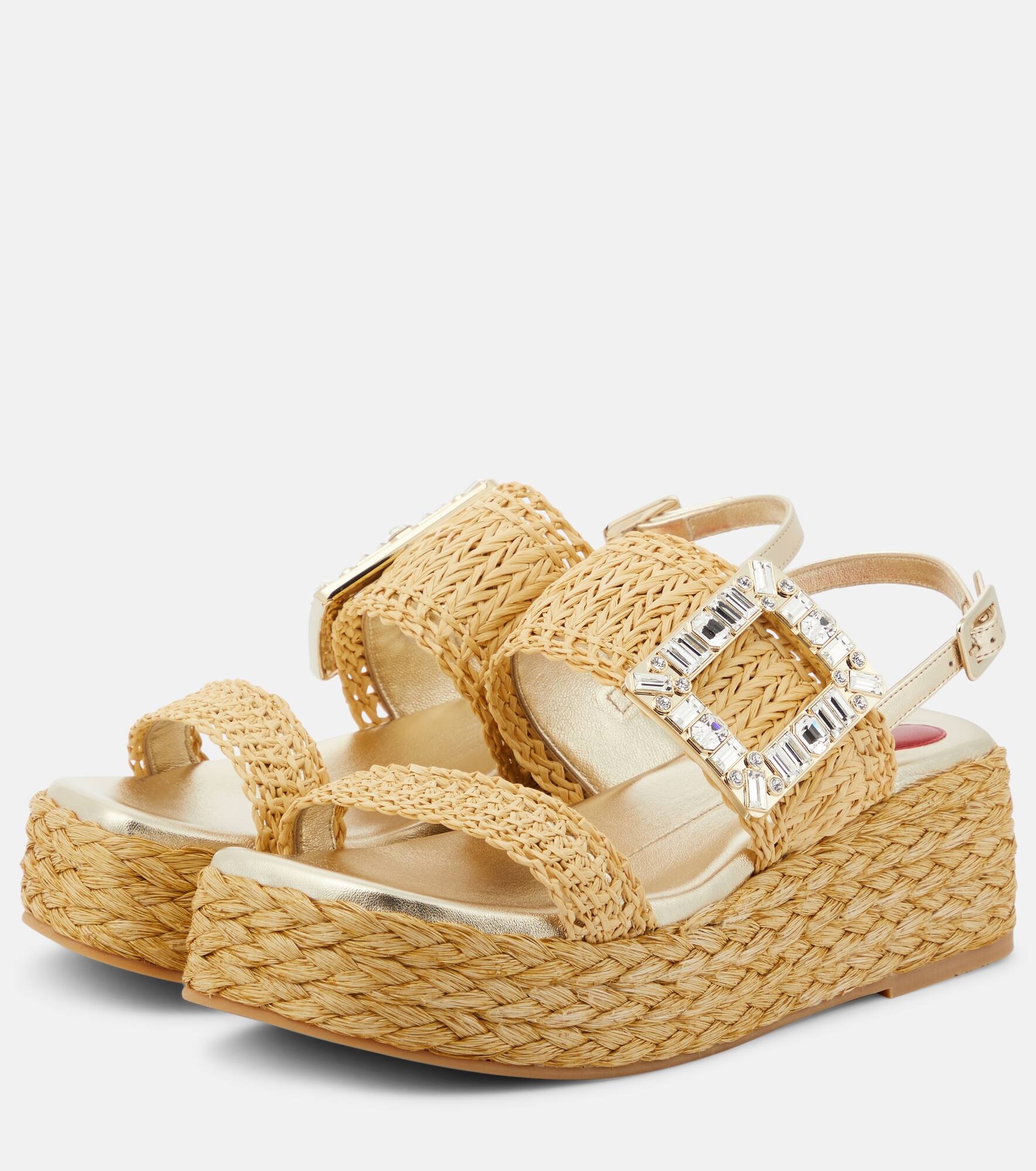 Embellished raffia platform sandals - 5