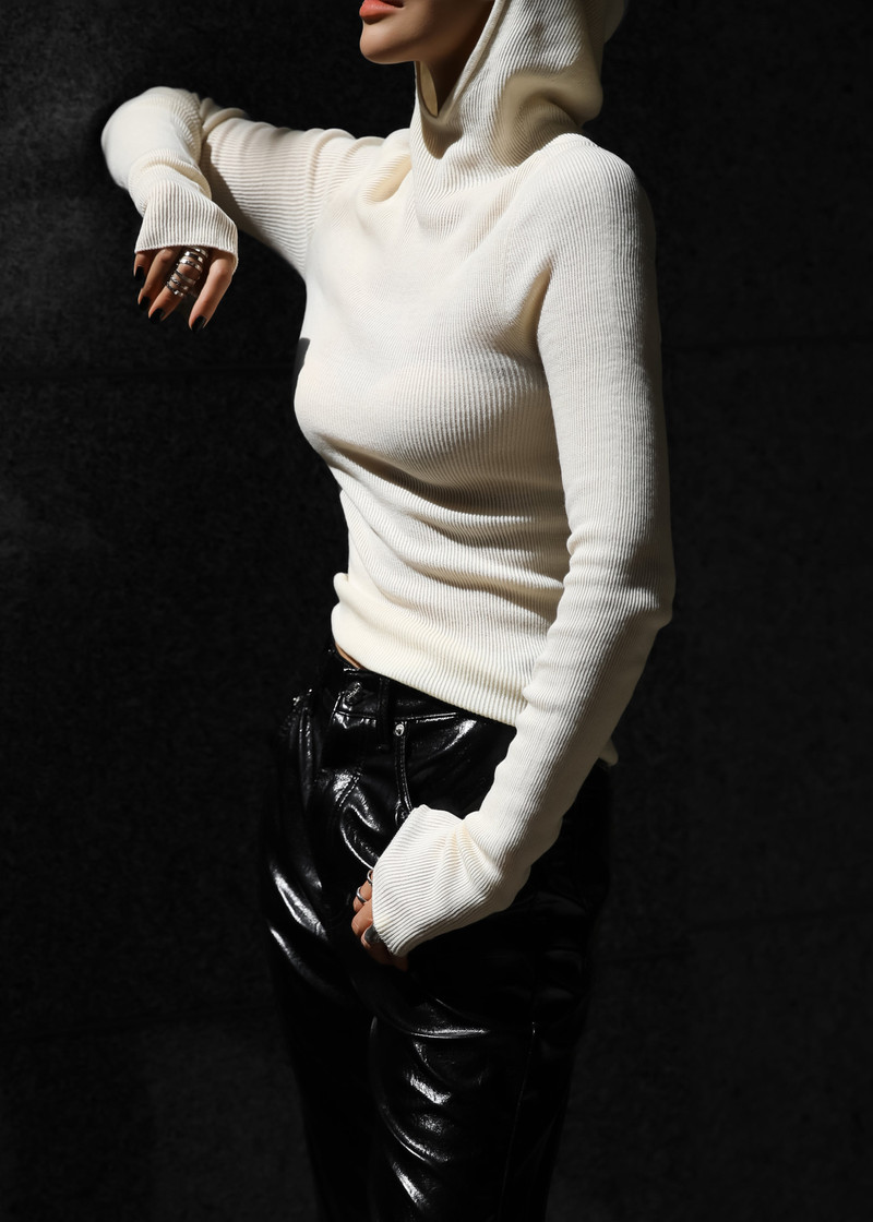 Danae Hooded Knit Top - Off White 4