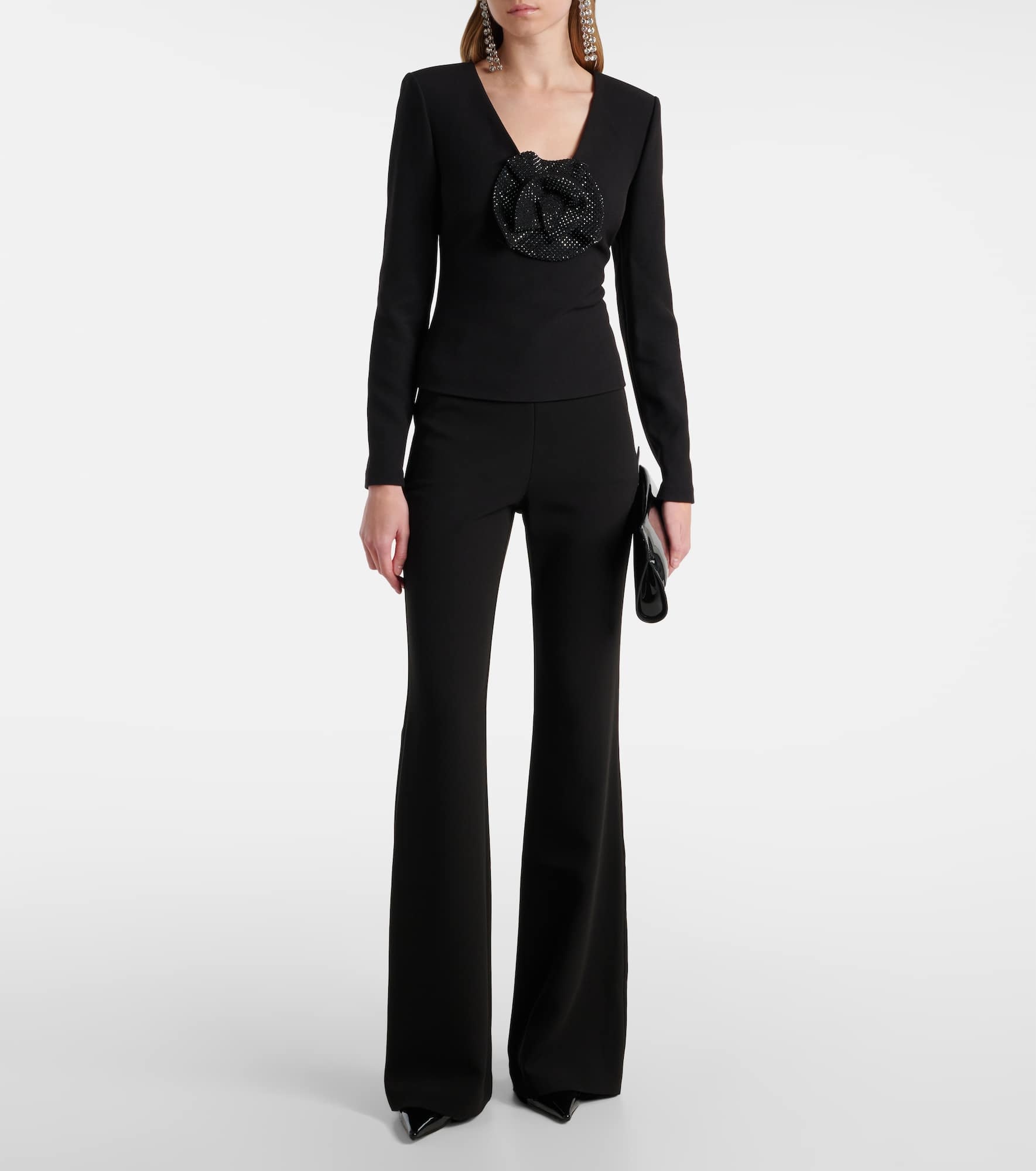 Floral-appliqué embellished crêpe top - 2