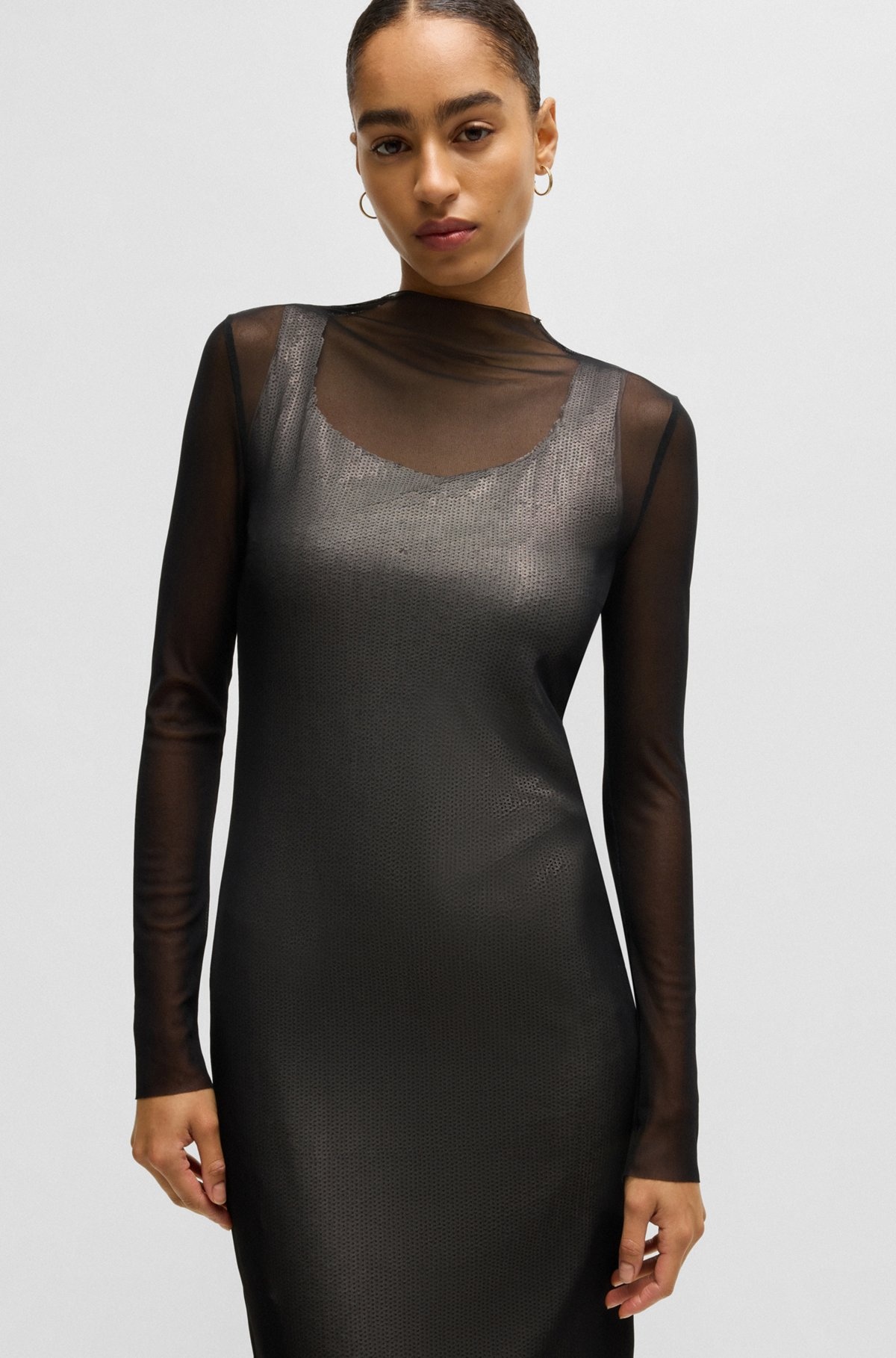 STRETCH-MESH DRESS WITH SEQUINNED UNDERLAYER - 4