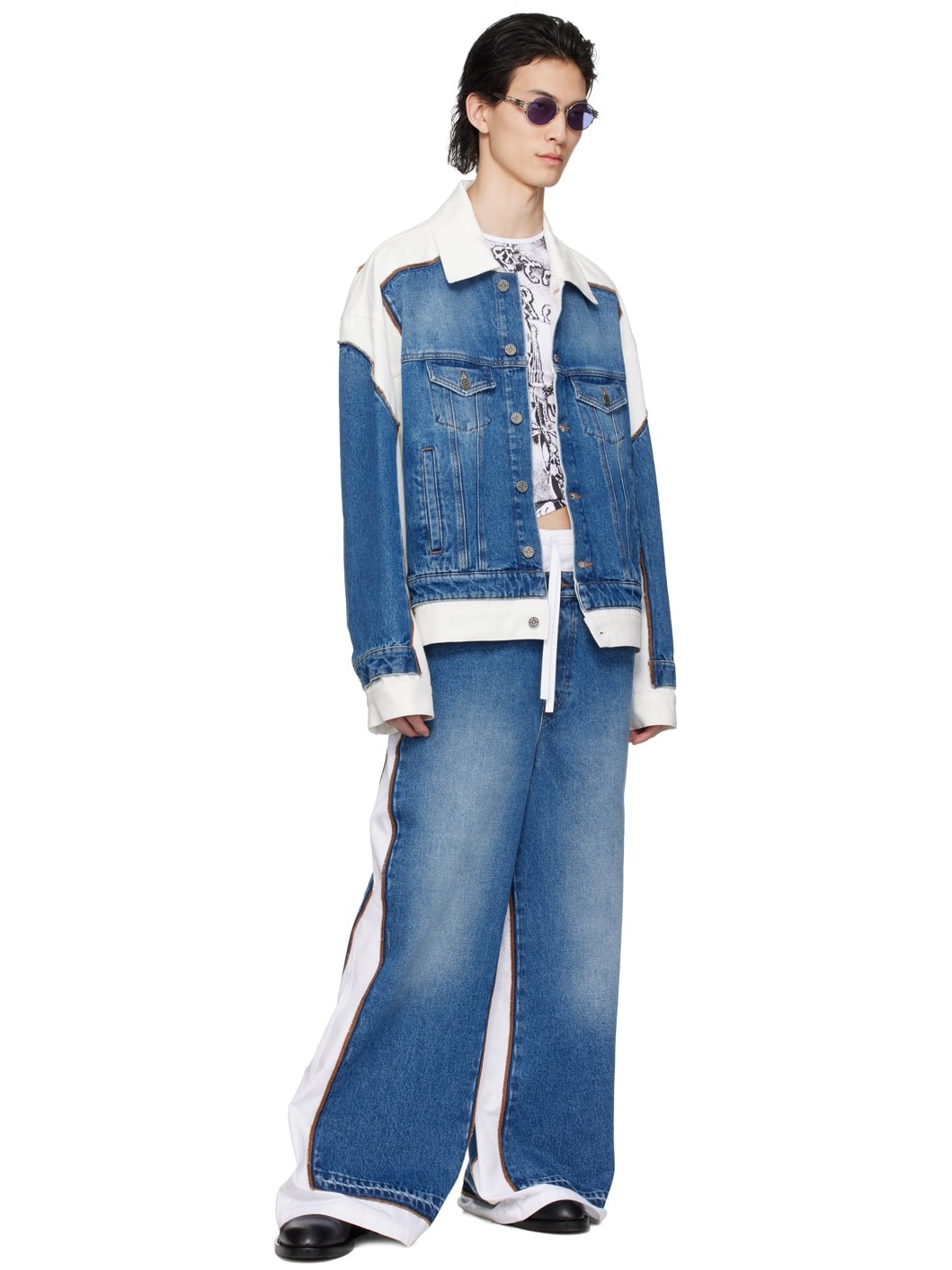 Blue & White 'The Trompe L'œil' Denim Trousers - 4