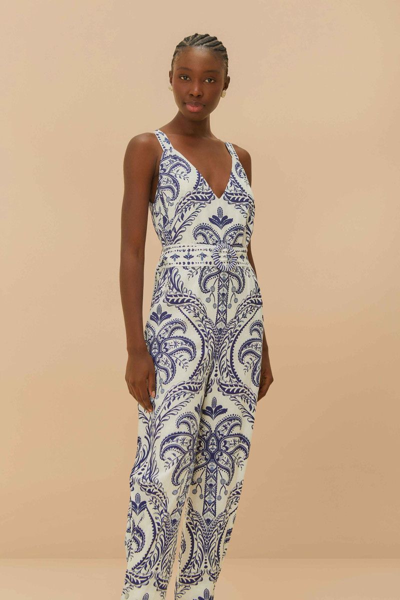 FARM RIO Off-White Tropical Cameo Lenzing™ Ecovero™ Euroflax™ Jumpsuit outlook