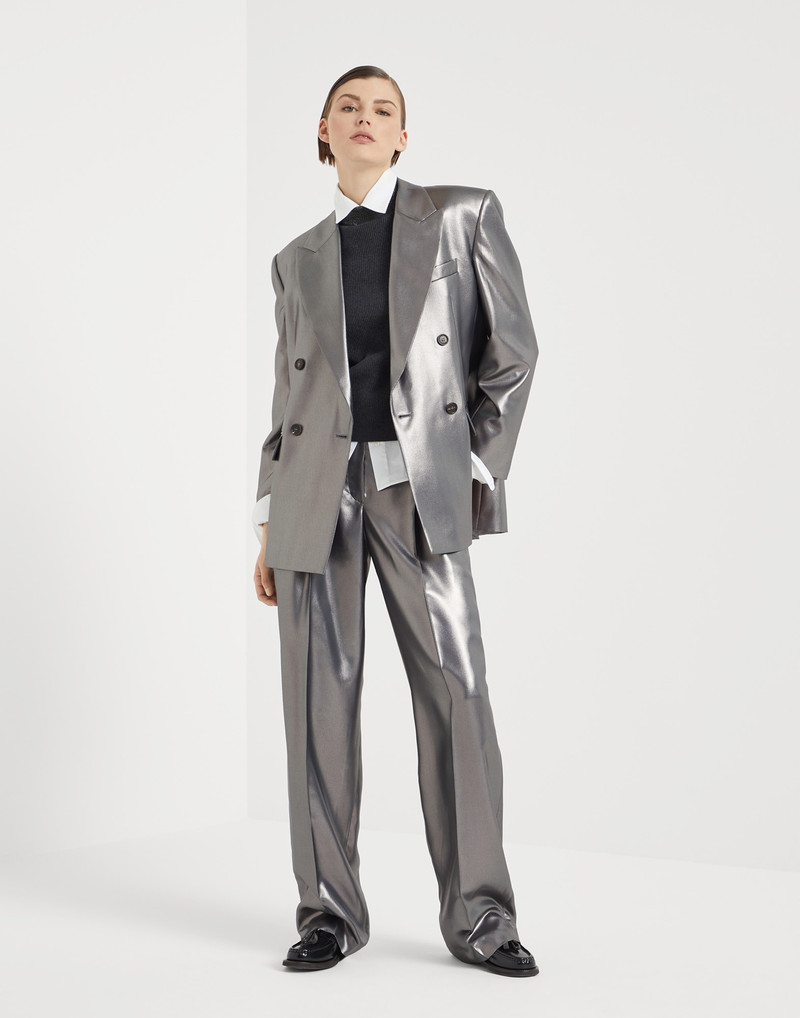 Lamé silk twill blazer with monili 5