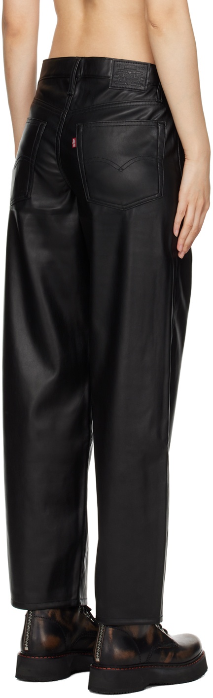 Black Baggy Dad Faux-Leather Trousers - 6