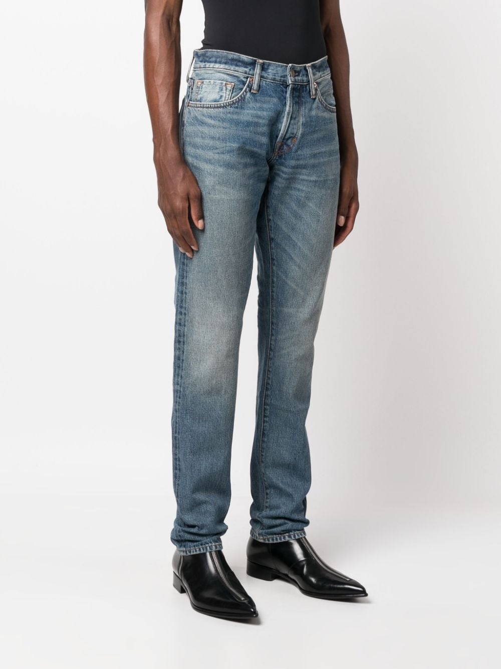 straight-leg stonewashed jeans - 3