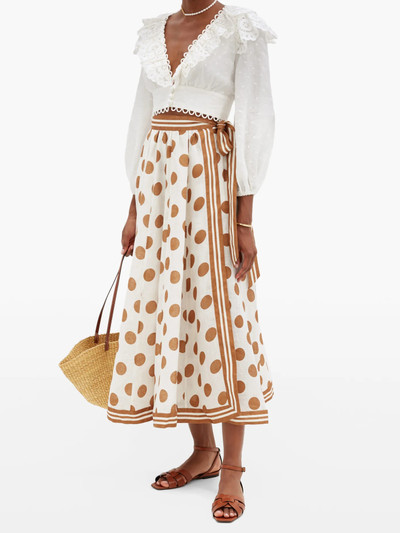 Zimmermann Empire flared polka-dot linen-poplin wrap skirt outlook