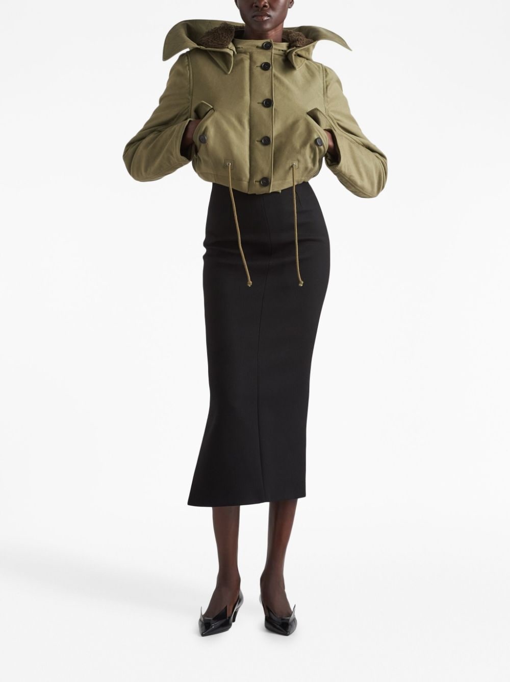 button-up cropped hooded jacket - 2