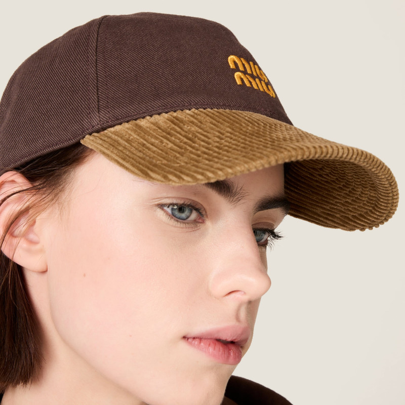 Miu Miu Denim and corduroy baseball cap outlook