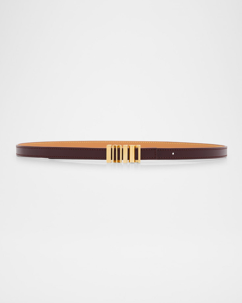 Graphic Buckle Leather Skinny Belt 1