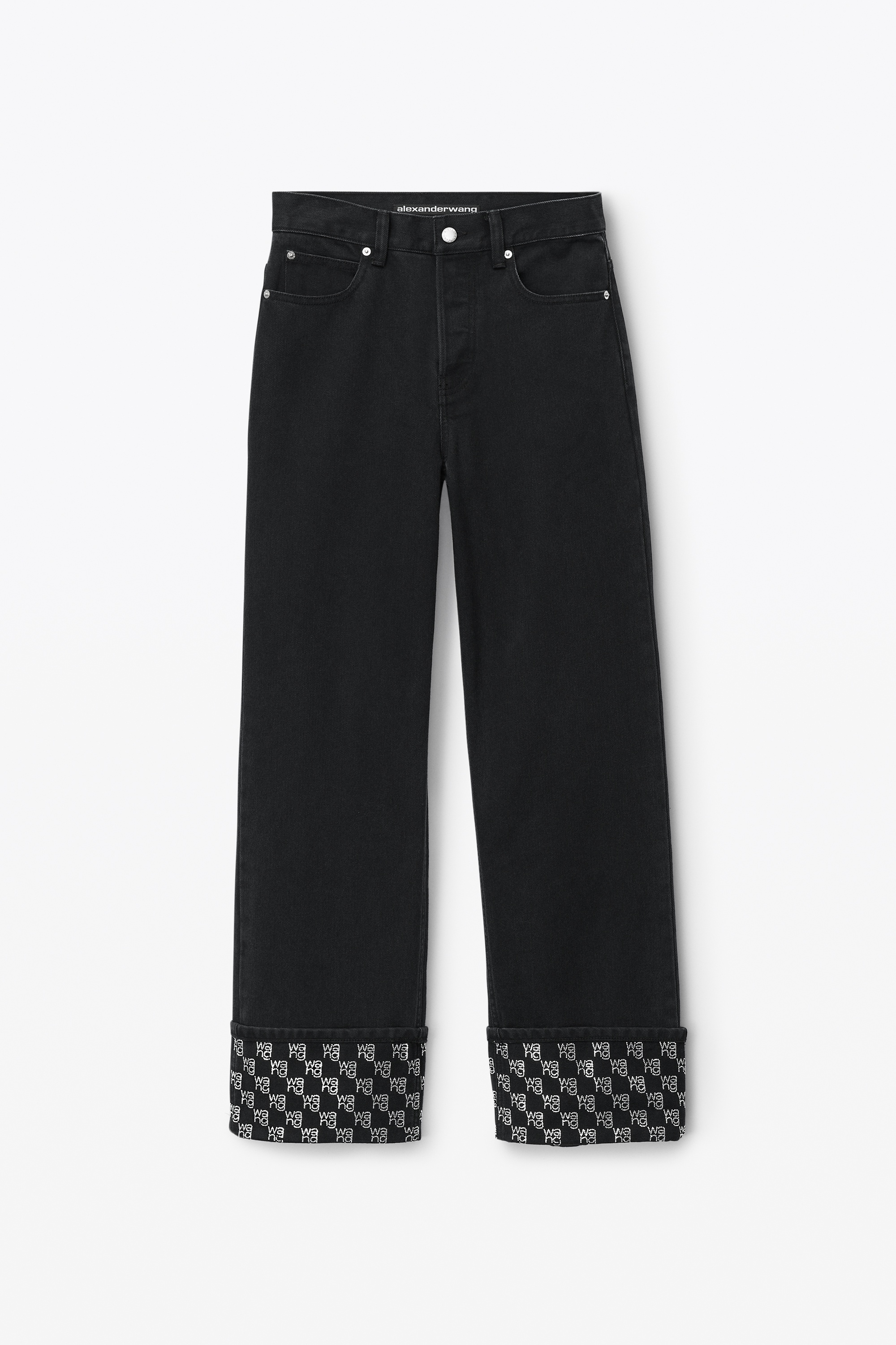 crystal hotfix cuff straight jean in denim - 1