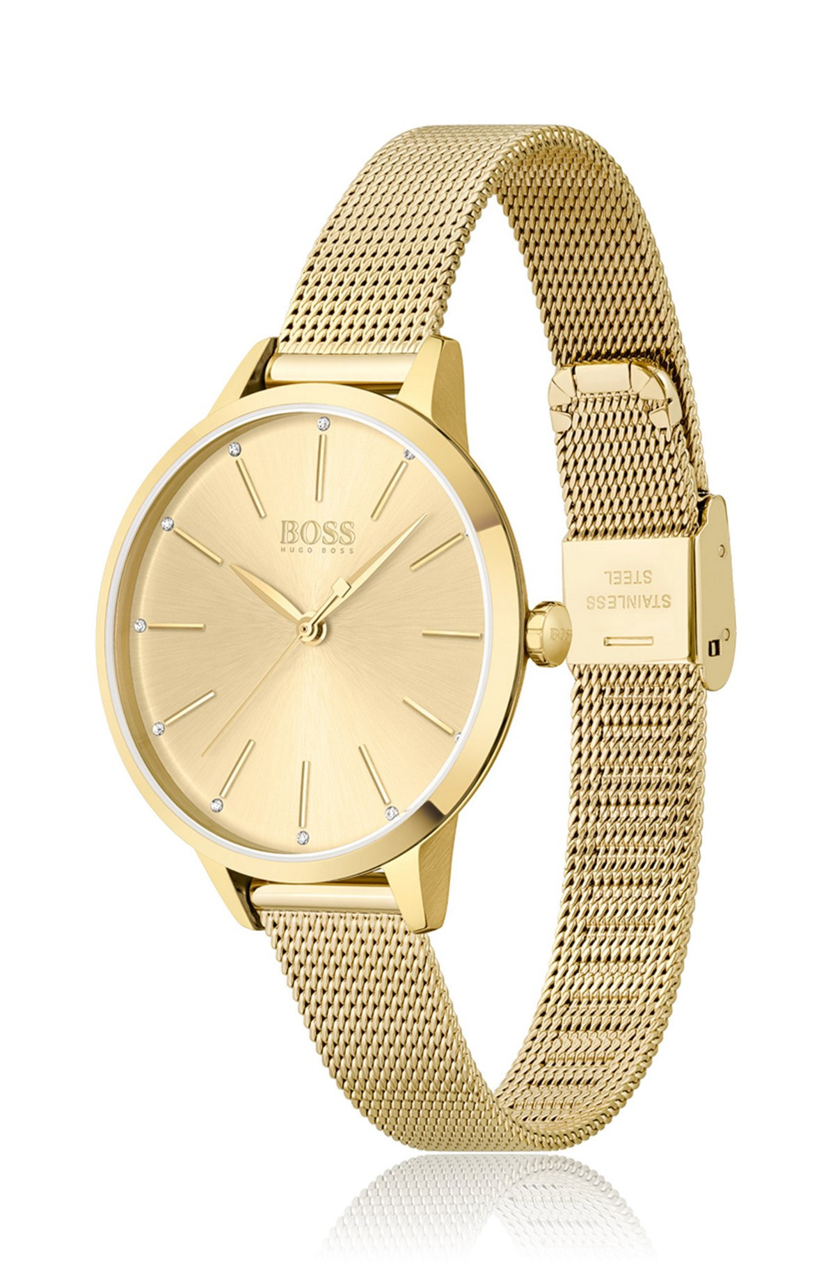 GOLD-TONED MESH BRACELET WATCH WITH CRYSTAL ACCENTS - 2