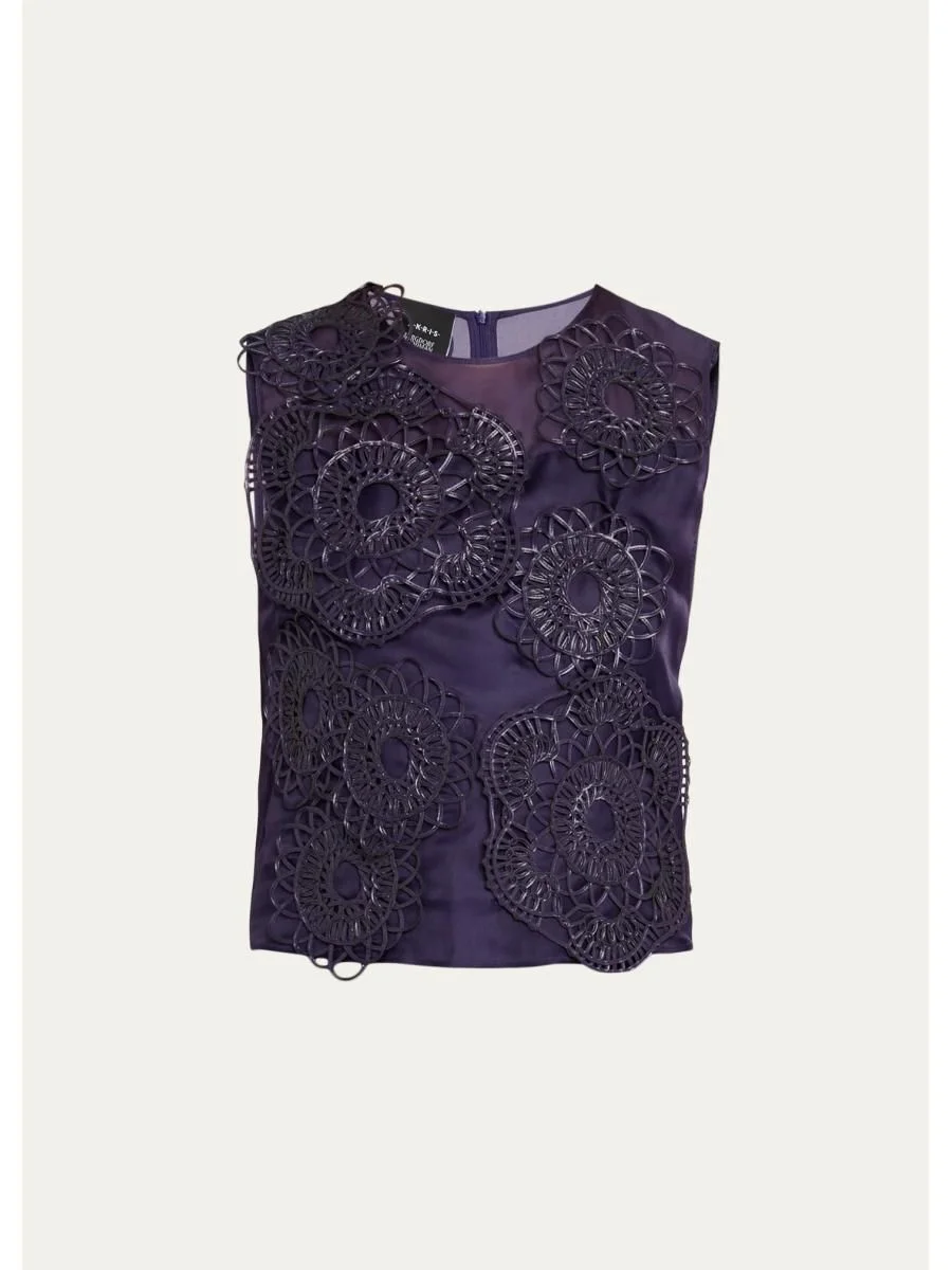 Anemone Embroidered Silk Organza Sleeveless Blouse - 1