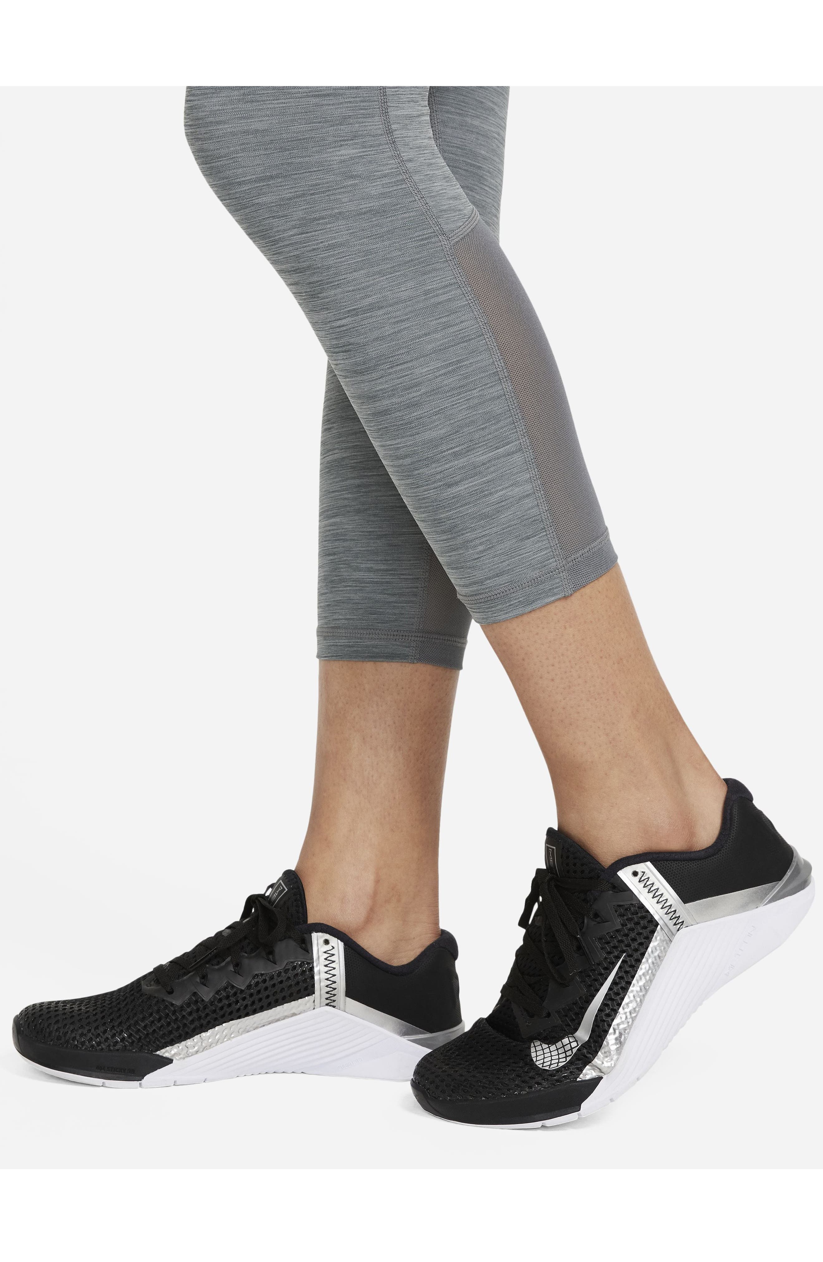 Nike Pro Mid-Rise Crop Mesh-Panel Leggings in Smoke Grey/heather/black/black at Nordstrom - 4