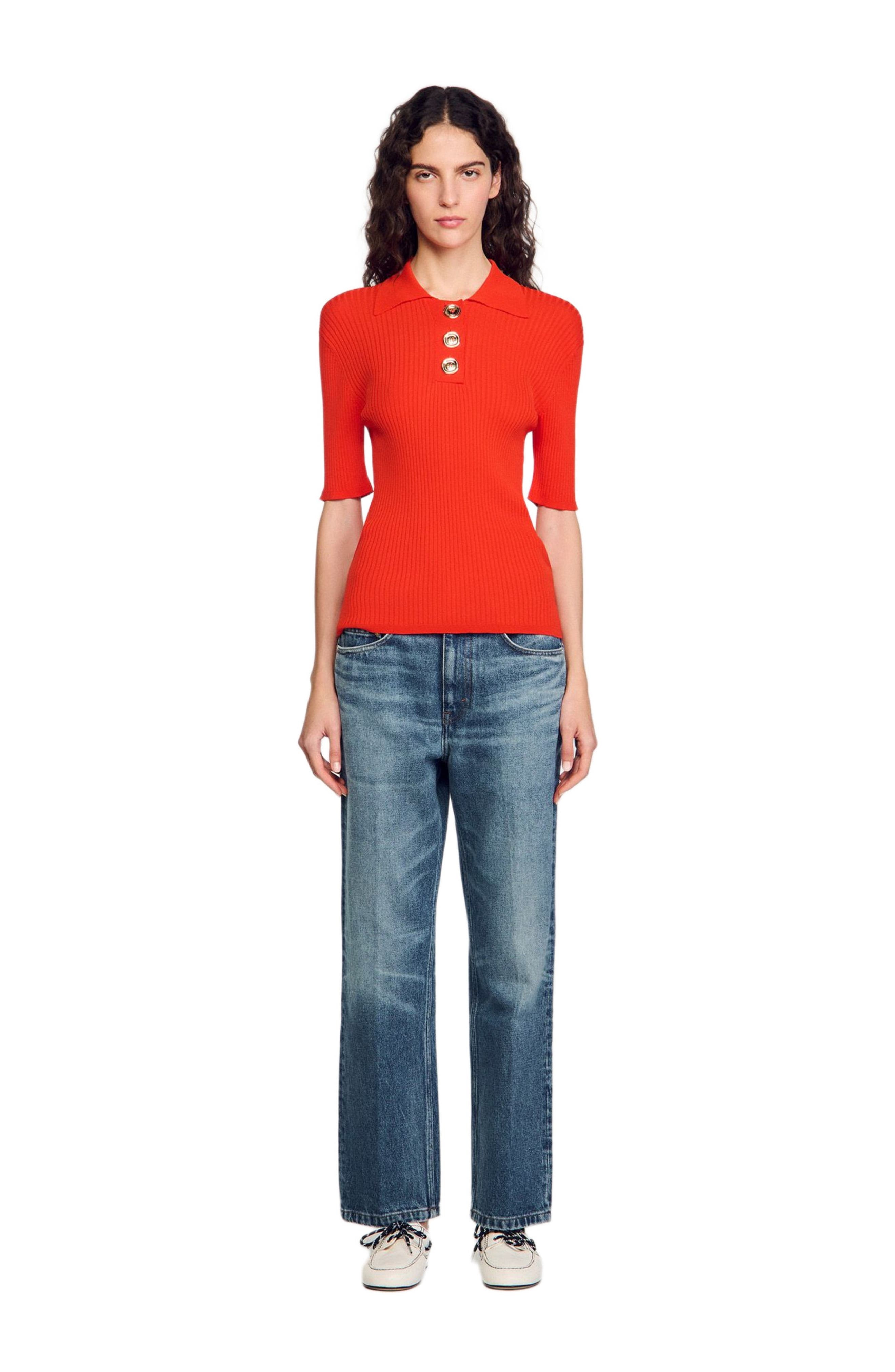 SANDRO Polo-neck sweater in Poppy at Nordstrom - 1
