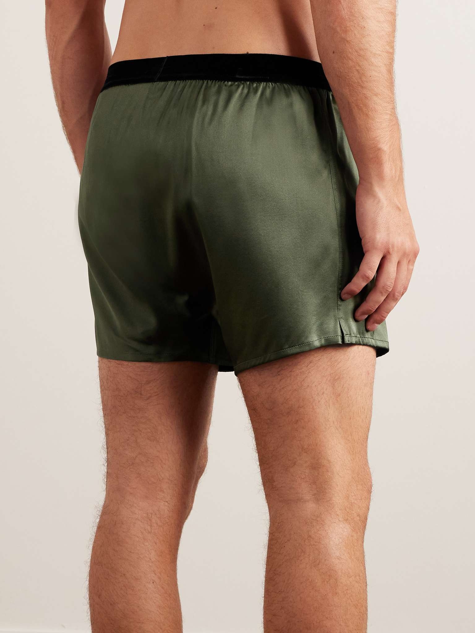 Velvet-Trimmed Stretch-Silk Satin Boxer Shorts - 3