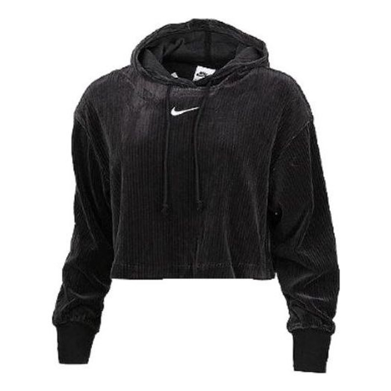 (WMNS) Nike Sportswear Velour Cropped Pullover Hoodie 'Black' DQ5928-010 - 1