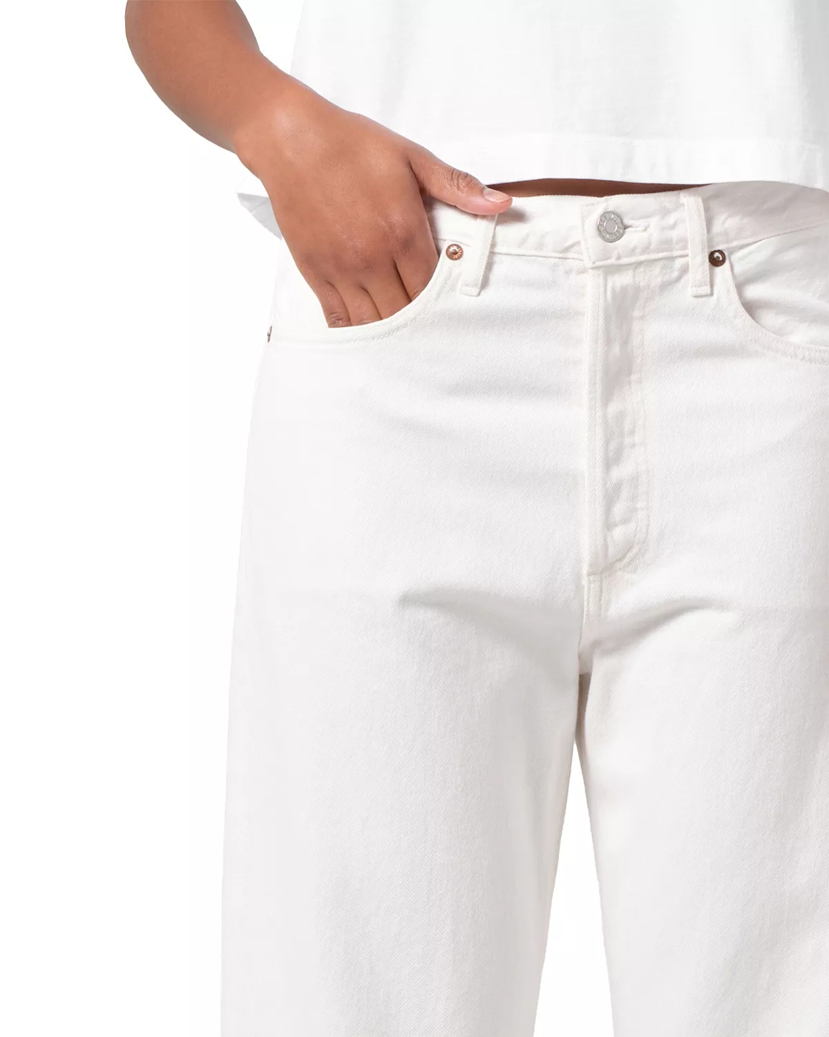 90's Mid Rise Cropped Straight Leg Jeans in Fortune Cookie - 5