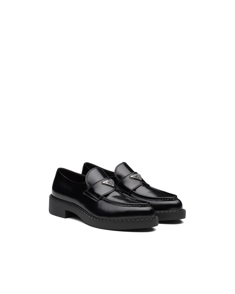 Prada Chocolate Sharp brushed leather pointed loafers outlook