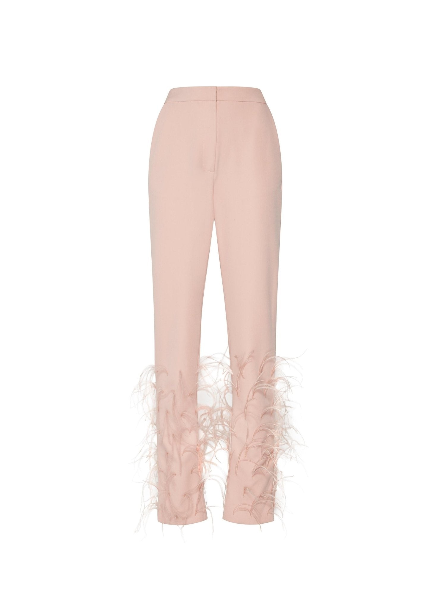 Matte Crepe Slim Trouser With Feather Embroidery - 1