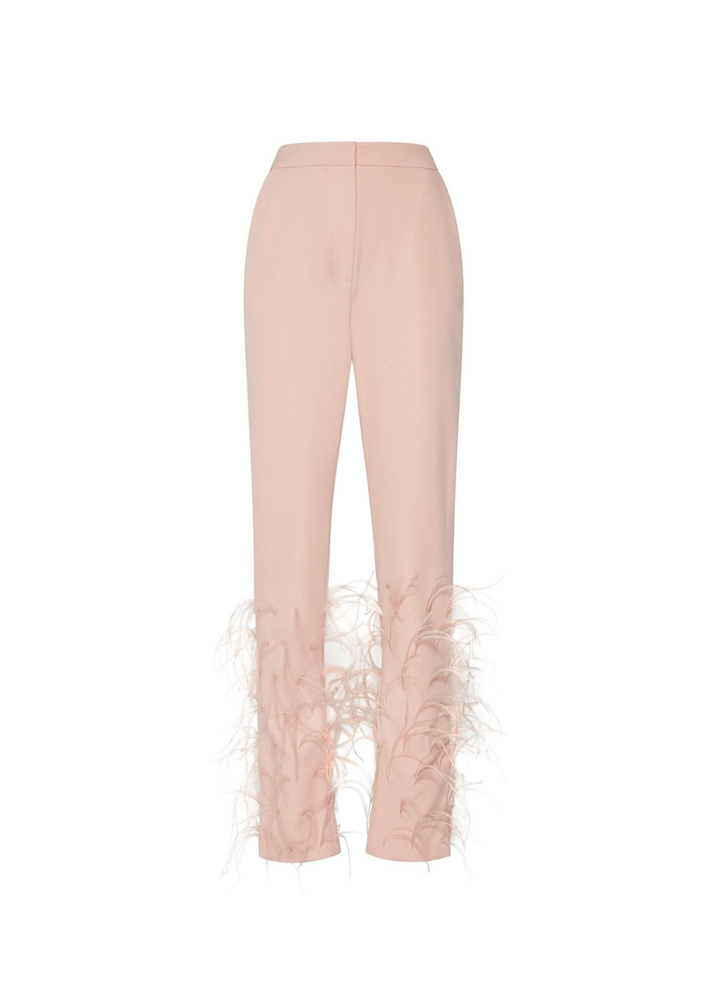 Matte Crepe Slim Trouser With Feather Embroidery 1