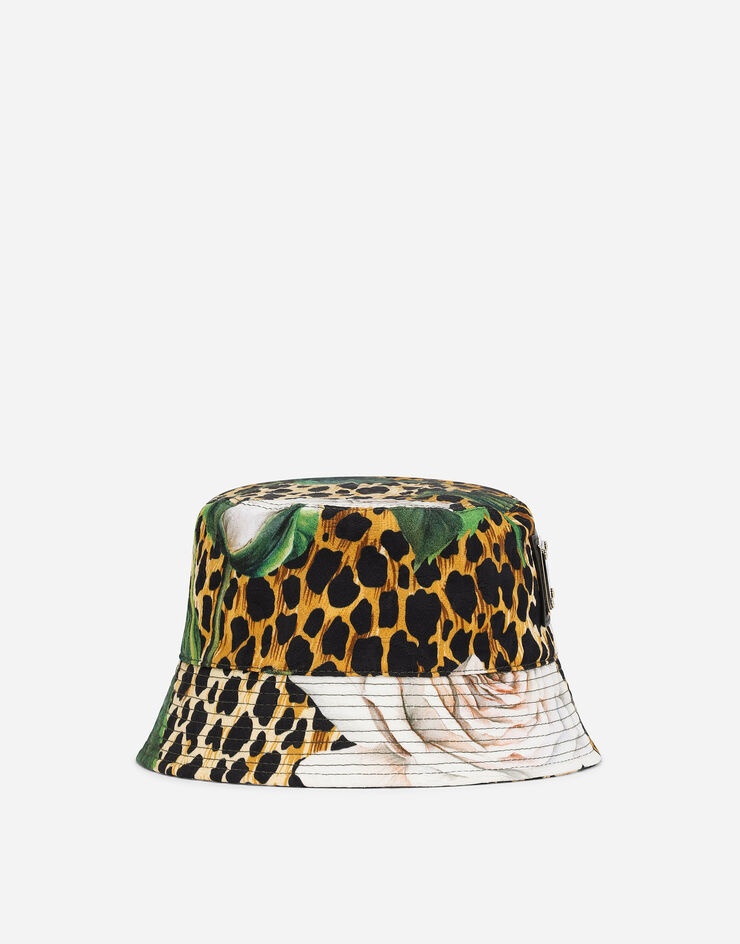 Printed brocade bucket hat with plate - 1