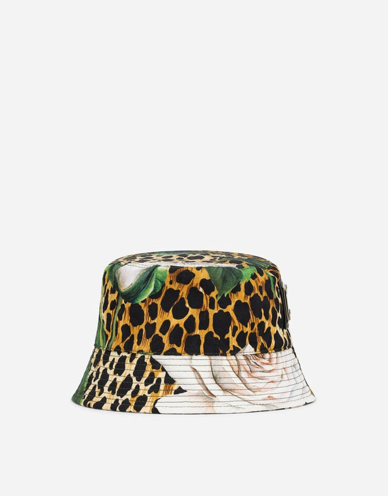 Printed brocade bucket hat with plate 1