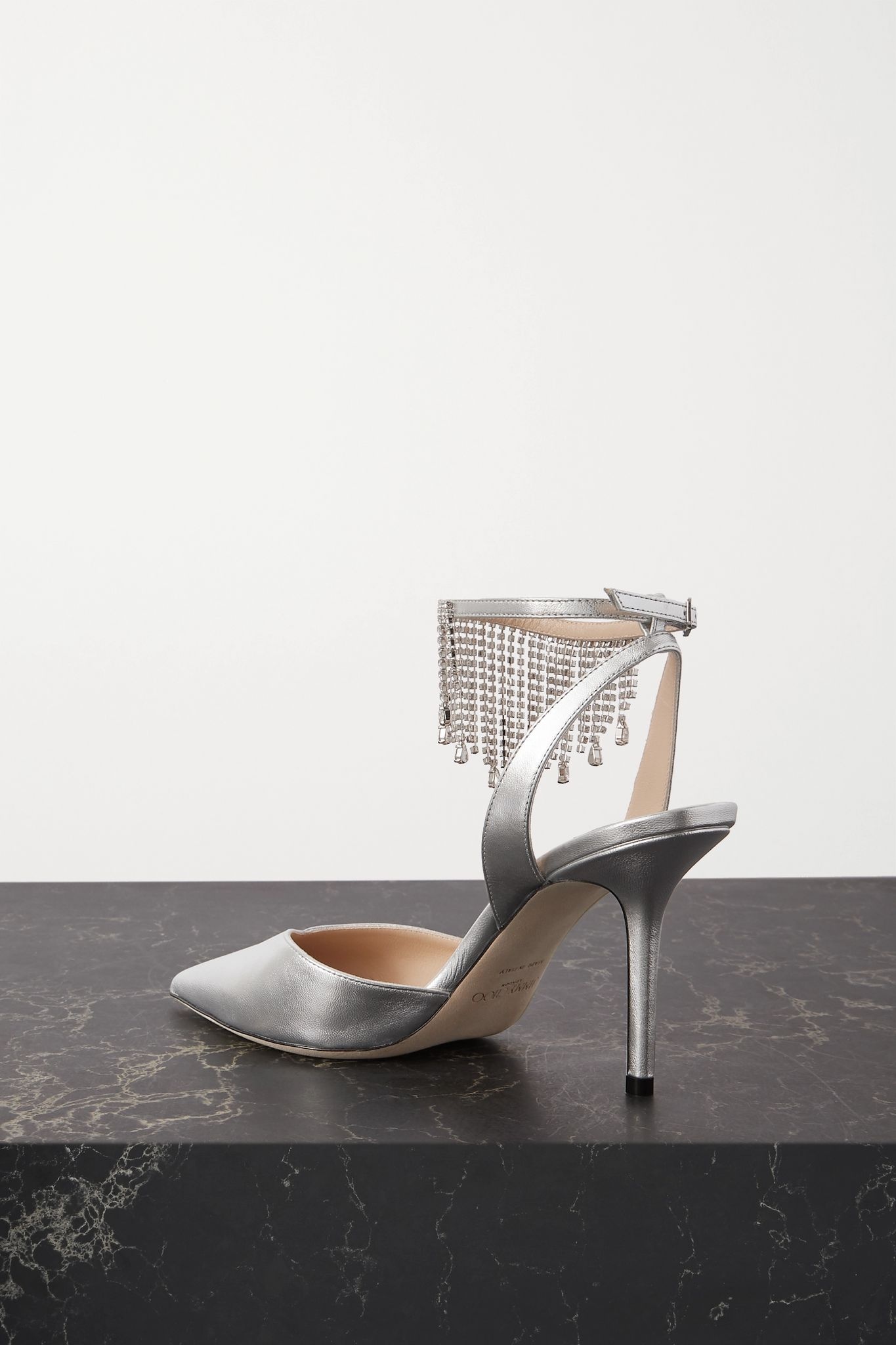 Birtie 85 crystal-emebllished metallic leather pumps - 3