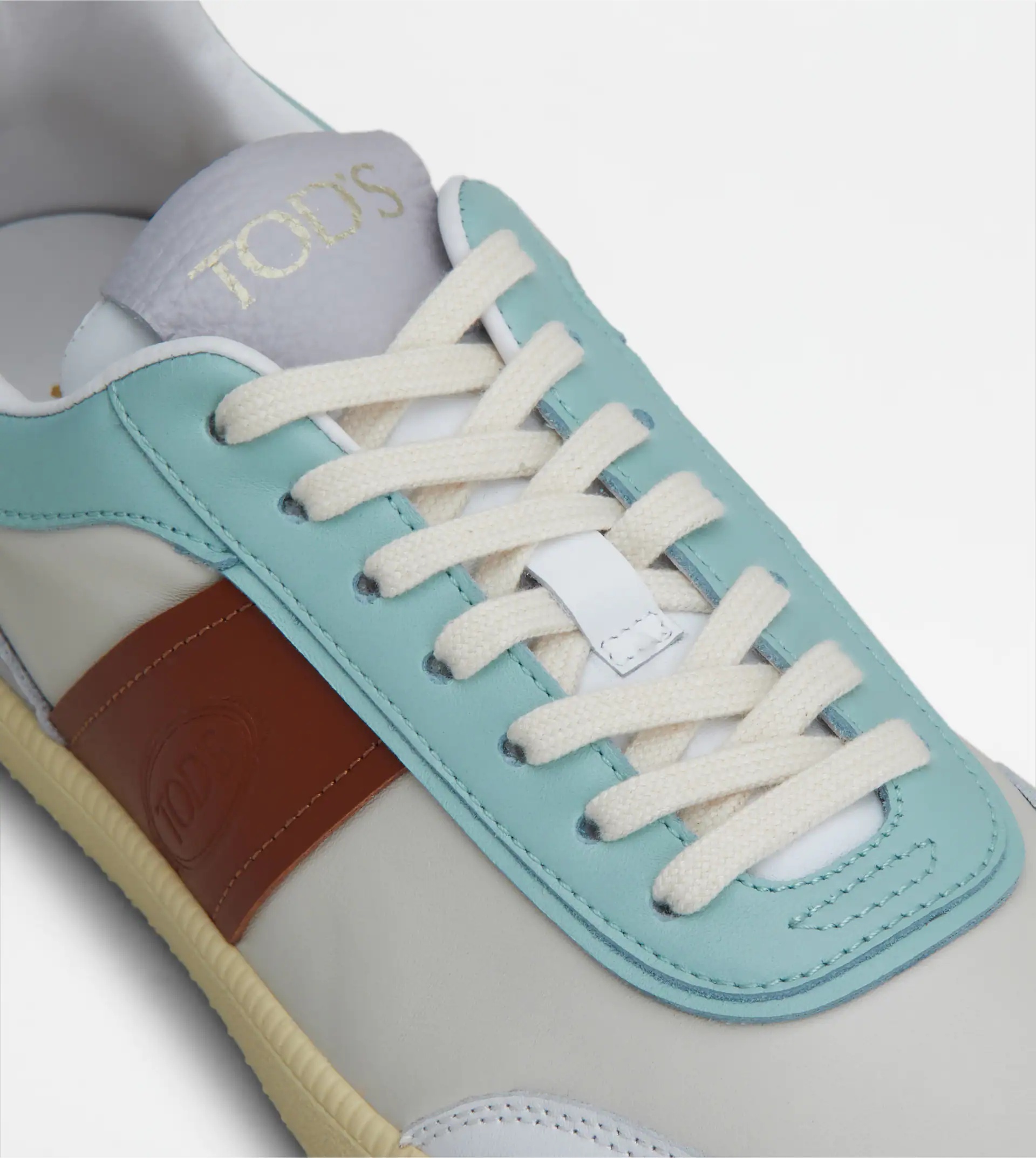 TOD'S TABS SNEAKERS IN LEATHER - OFF WHITE, LIGHT BLUE, BROWN - 5
