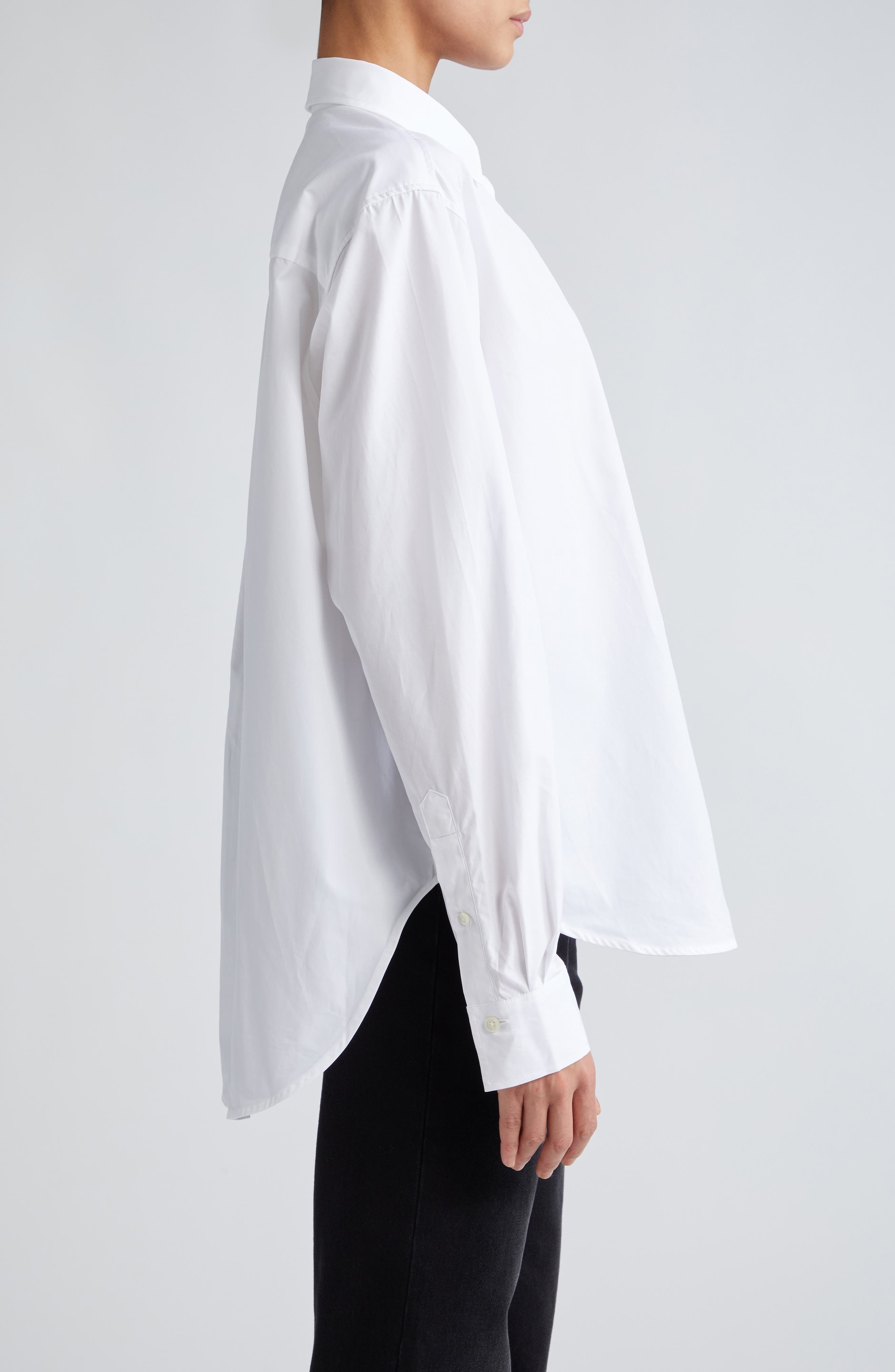 TOTEME Signature Organic Cotton Poplin Button-Up Shirt in White at Nordstrom - 4