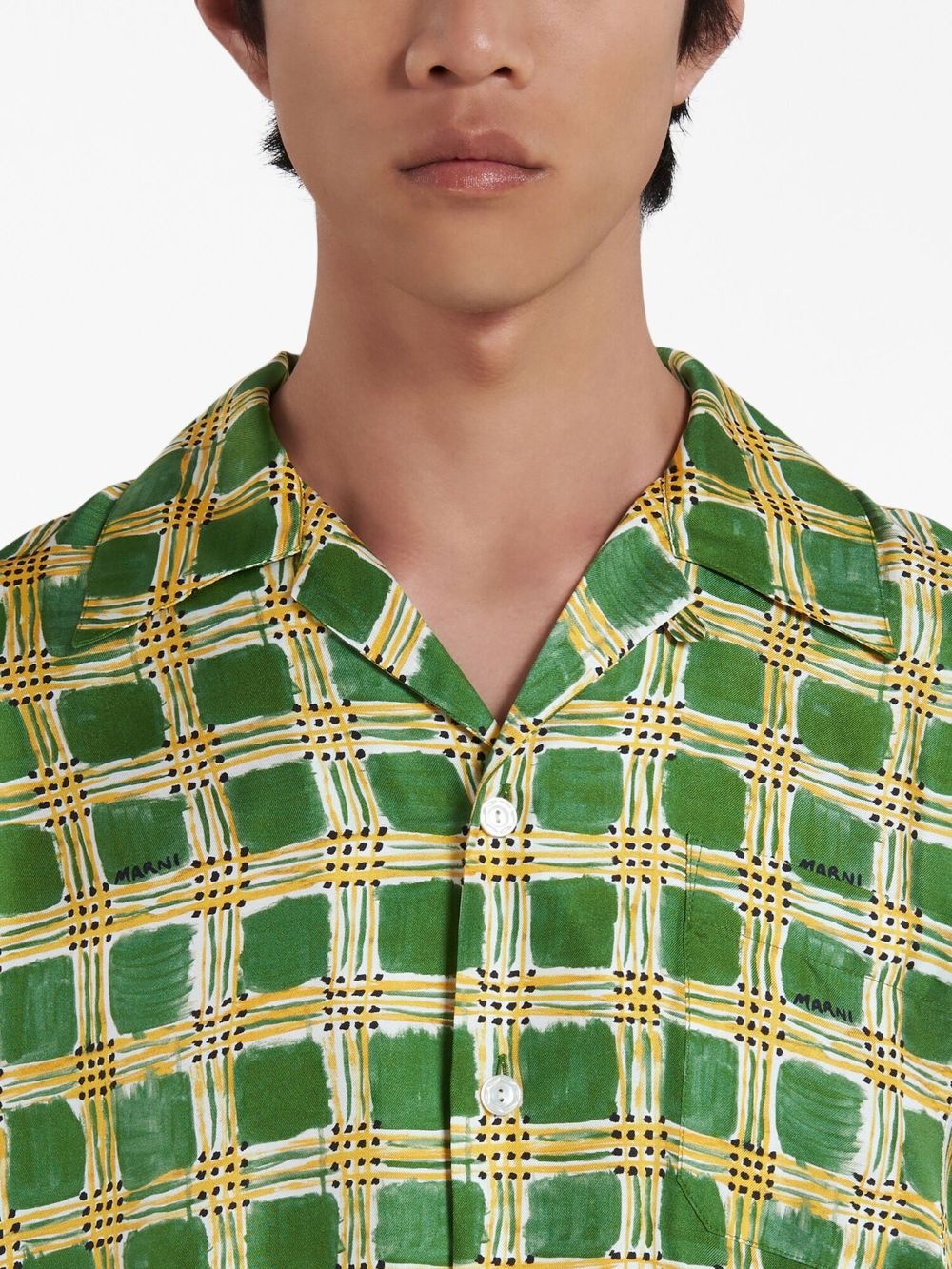 checked short-sleeve silk shirt - 4