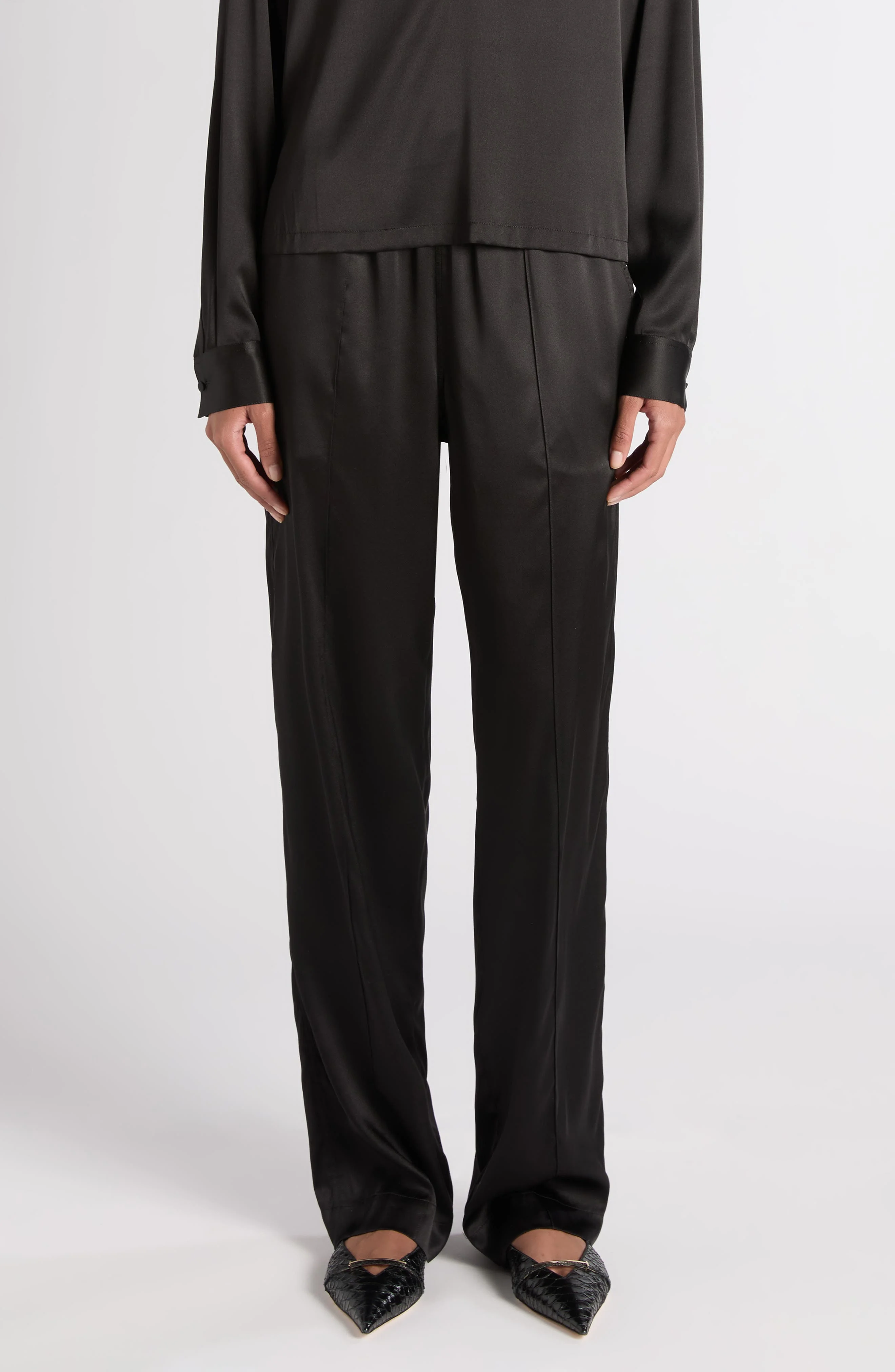 TOM FORD Stretch Silk Satin PJ Pants in Black at Nordstrom - 1