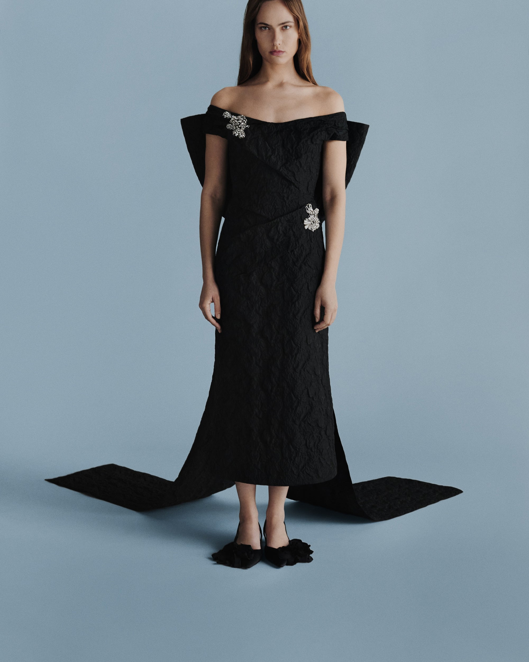 Crystal-Embellished Cloqué Jacquard Midi Dress - 2