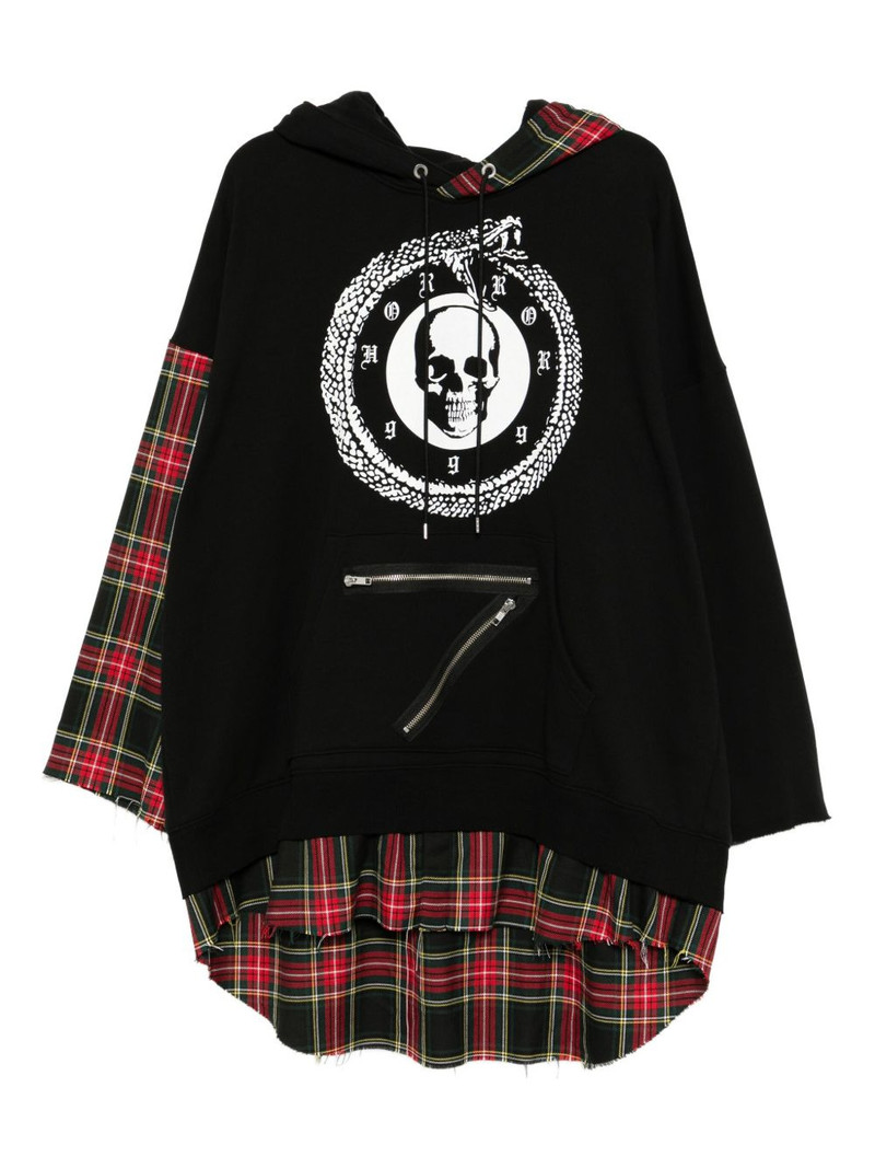 skull-print plaid-paneled hoodie 1