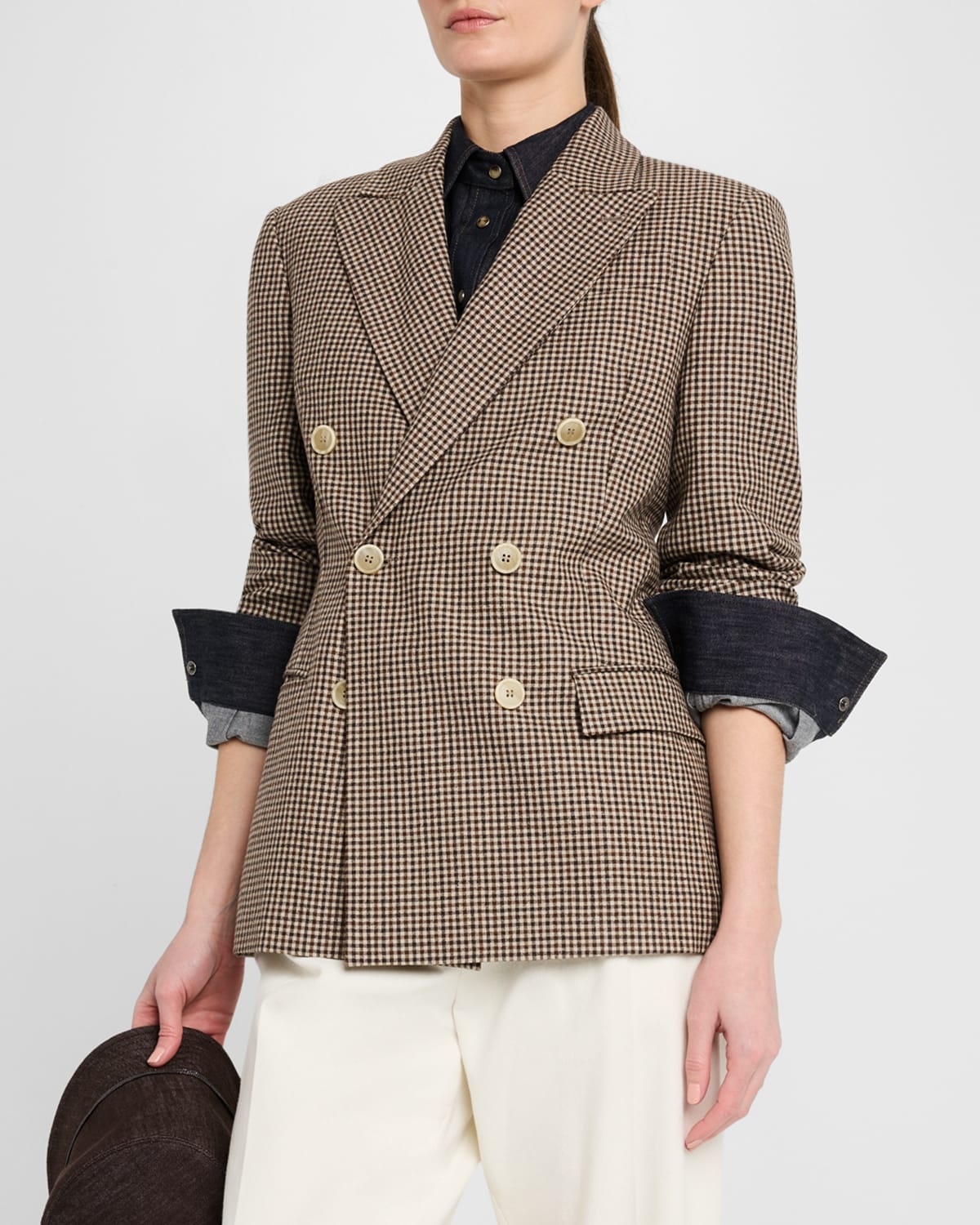 Double-Breasted Check Blazer - 4
