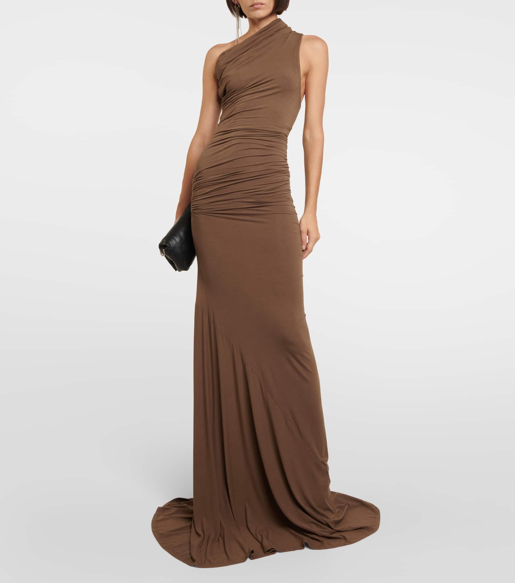 Draped one-shoulder jersey gown - 2