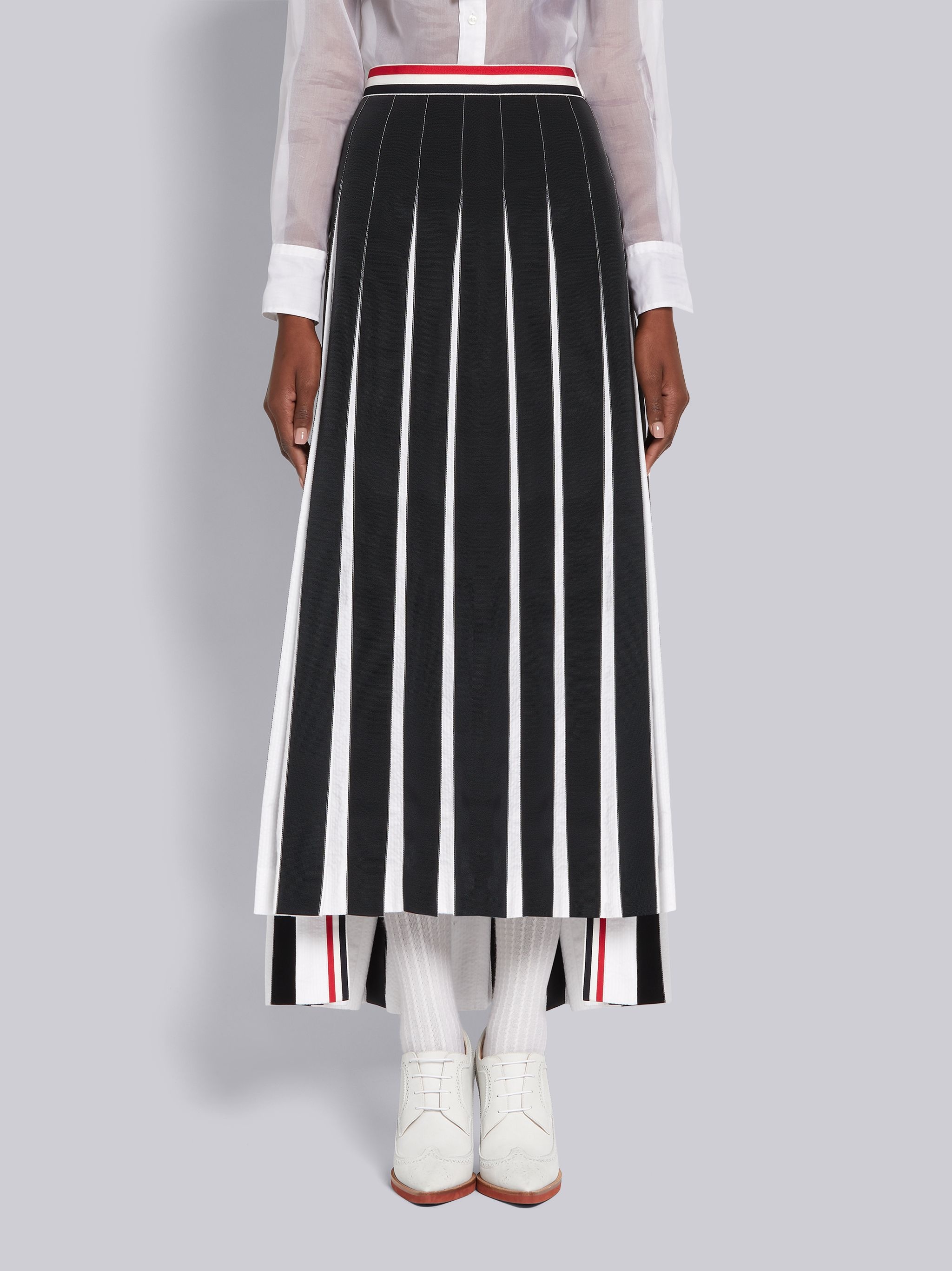 RWB-detail pleated ankle-length skirt - 1