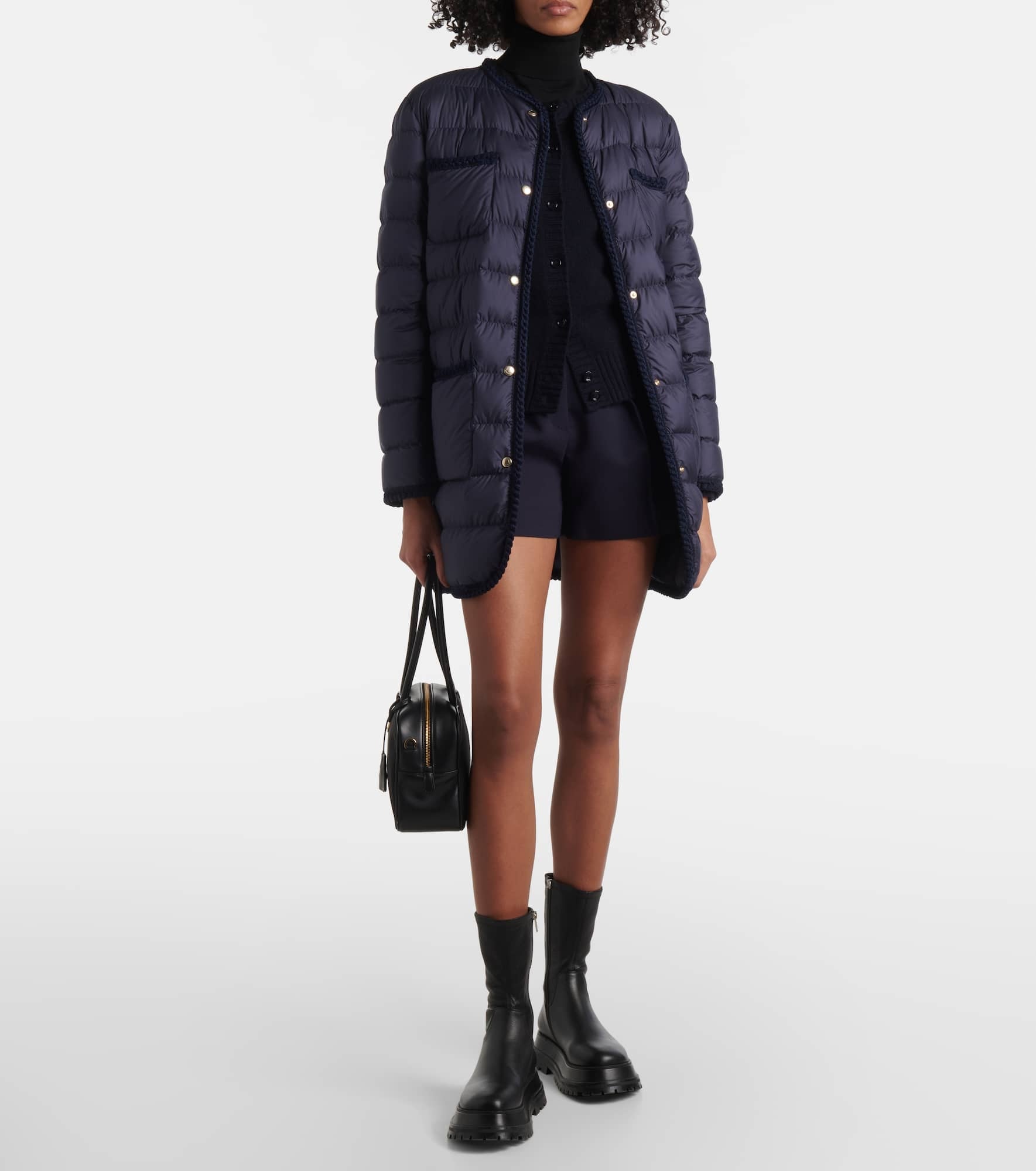 Moncler Gencaylong Braided Trim Long Down Jacket | REVERSIBLE