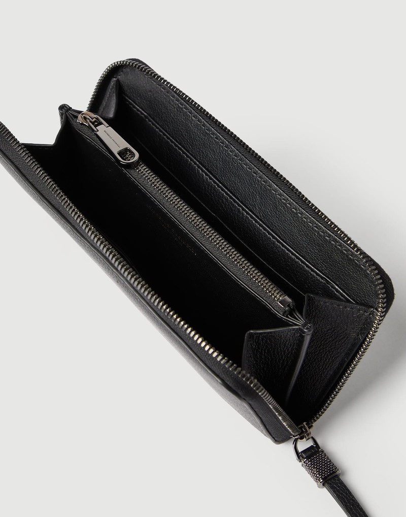 Grained leather wallet with shiny zipper pull 5