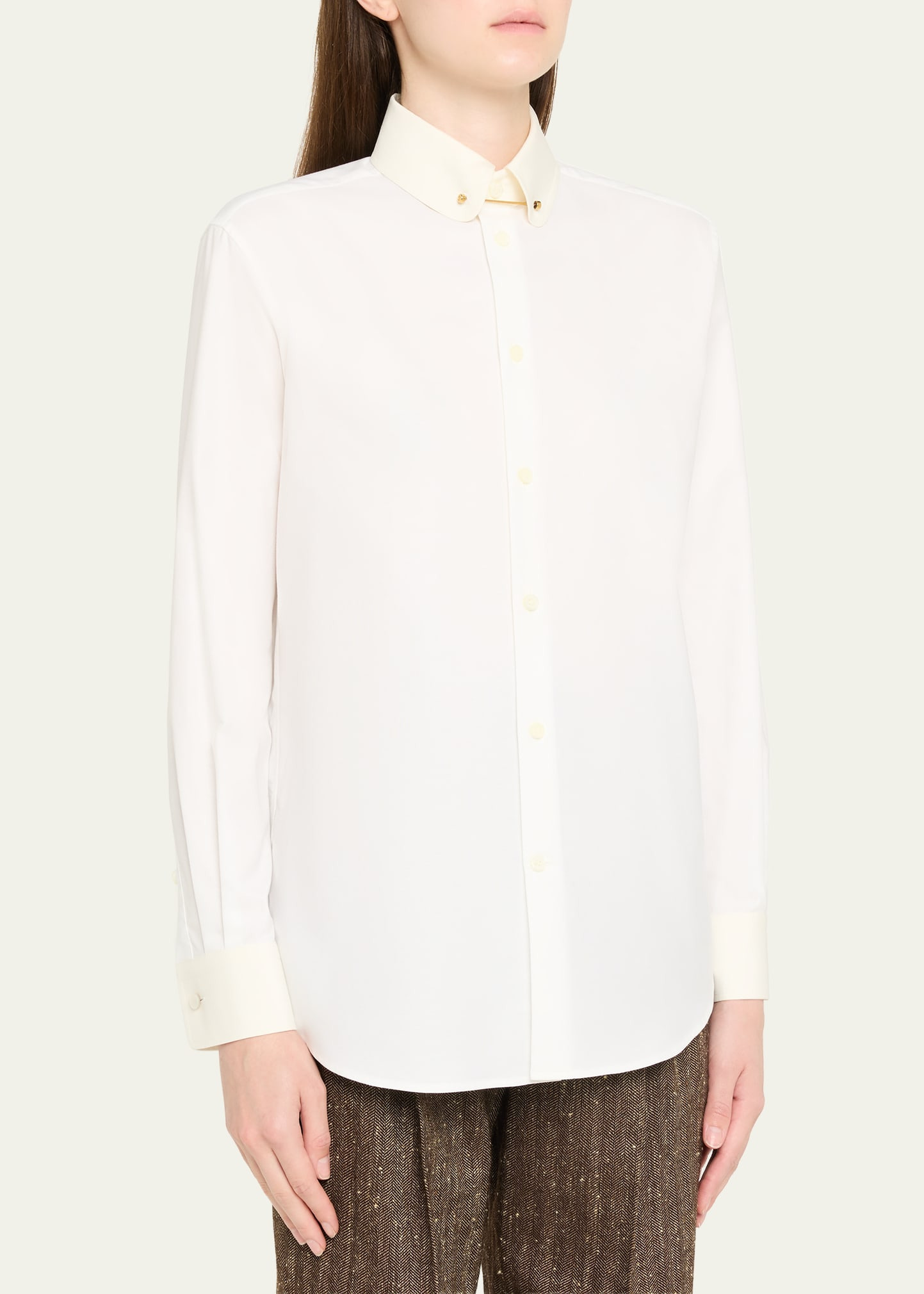 Thea Collar-Pin Oxford Shirt - 4