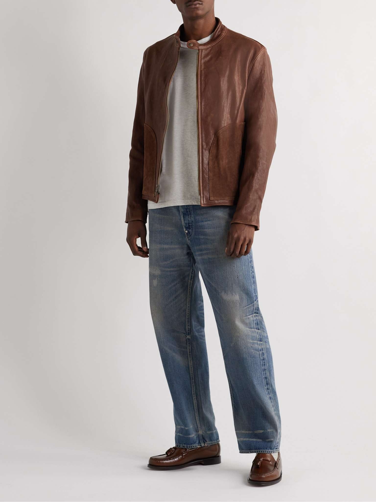 Suede-Trimmed Full-Grain Leather Jacket - 2