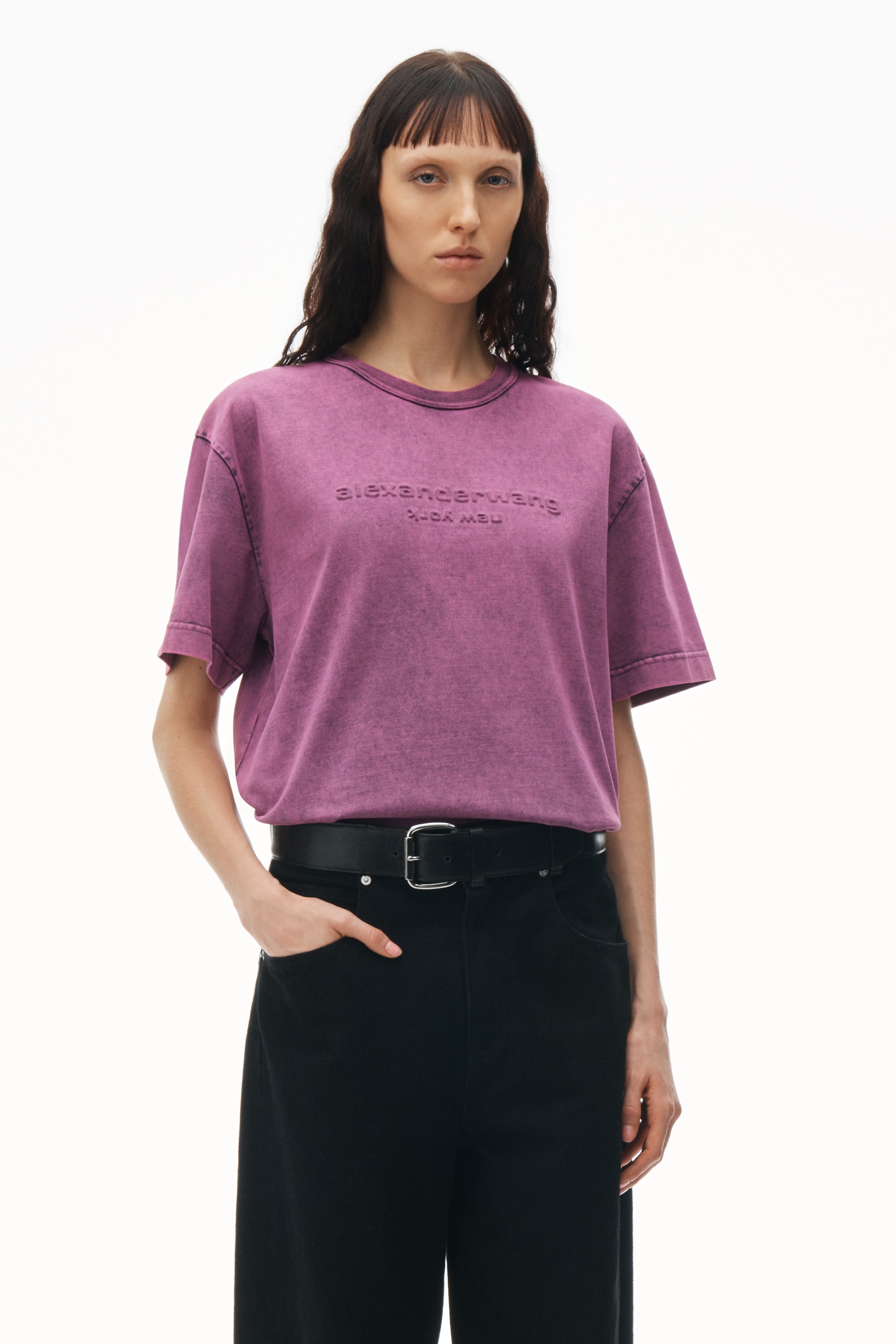 embossed logo tee in compact jersey - 2
