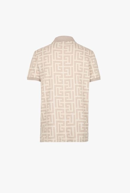 Ivory and sand-colored cotton polo with maxi Balmain monogram - 3