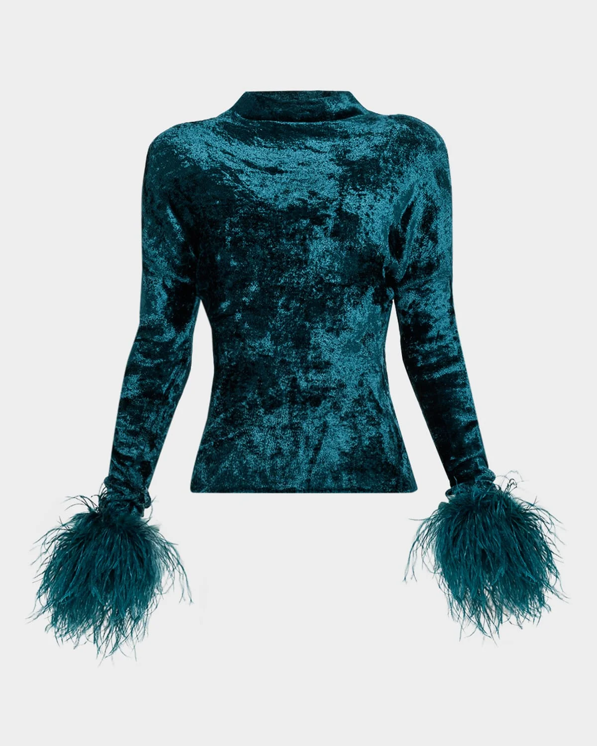Velvet Dolman-Sleeve Feather-Cuff Top - 1