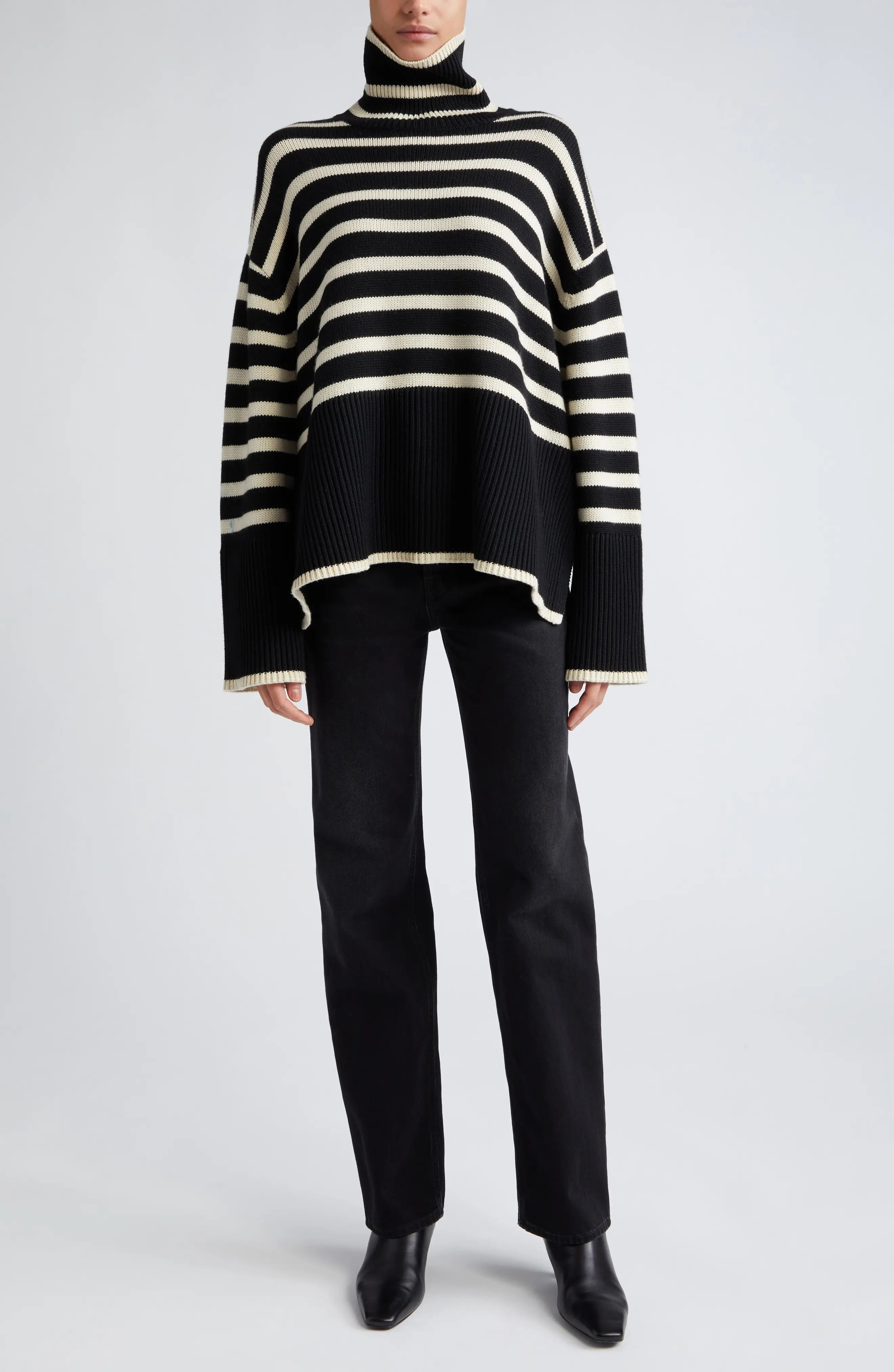 Stripe Wool Blend Turtleneck Sweater - 2