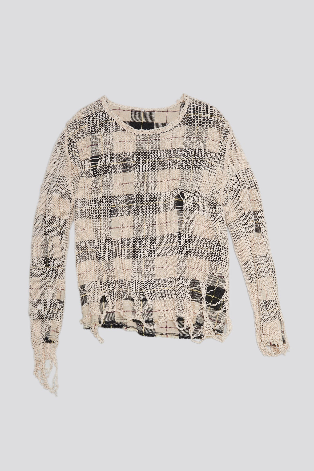 RELAXED OVERLAY CREWNECK - CREAM AND BLACK PLAID - 1