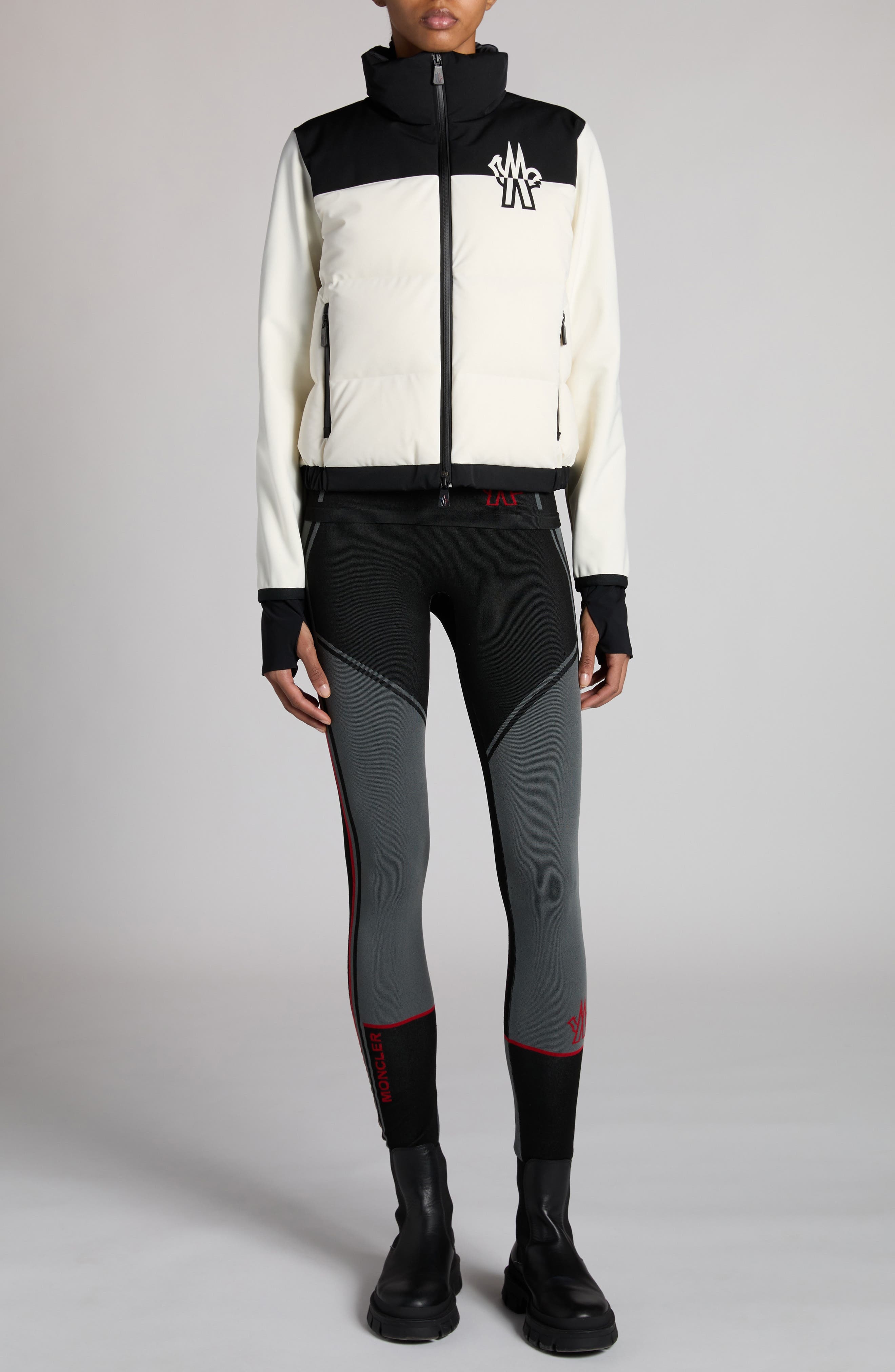 Moncler Grenoble Colorblock Quilted Down & Fleece Cardigan in White at Nordstrom - 2