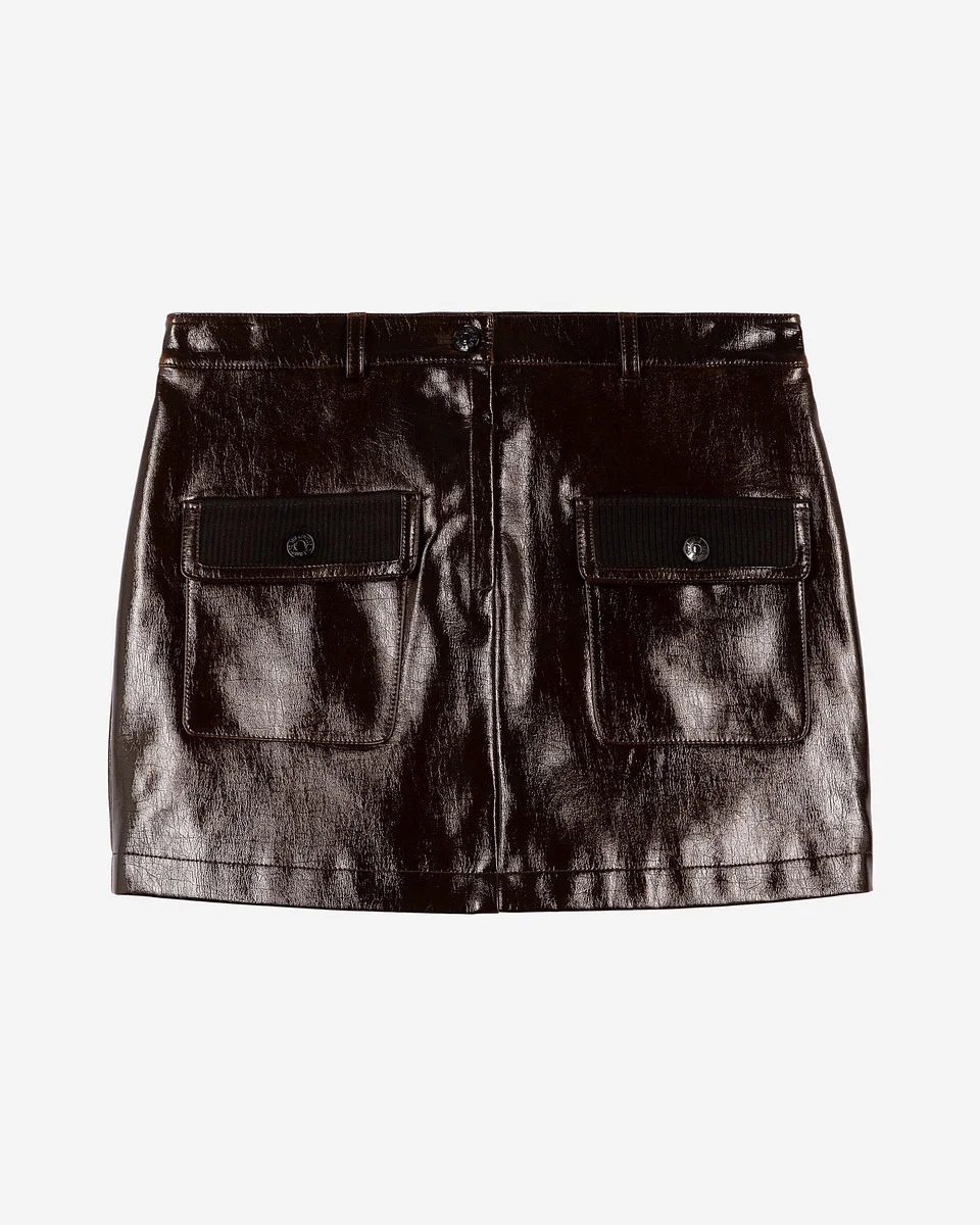 SHORT BROWN VINYL-EFFECT SKIRT - 1