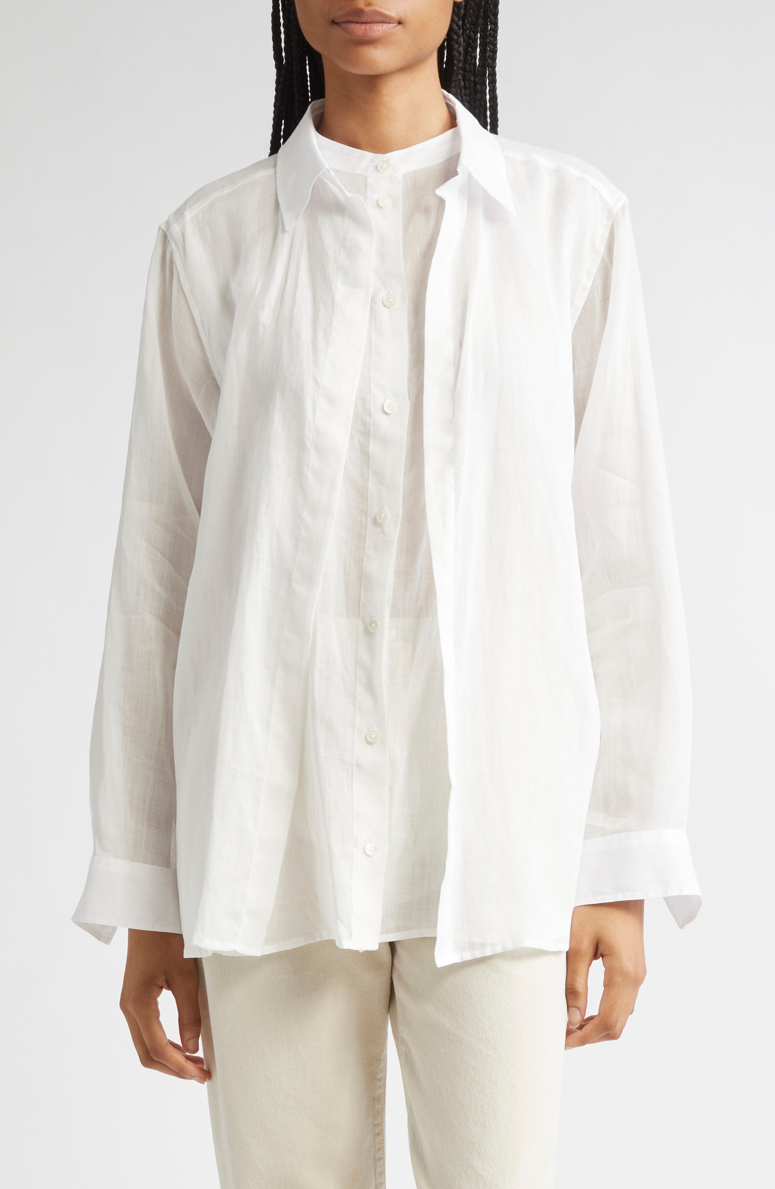 TOTEME Double Collar Button-Up Shirt in White at Nordstrom - 1