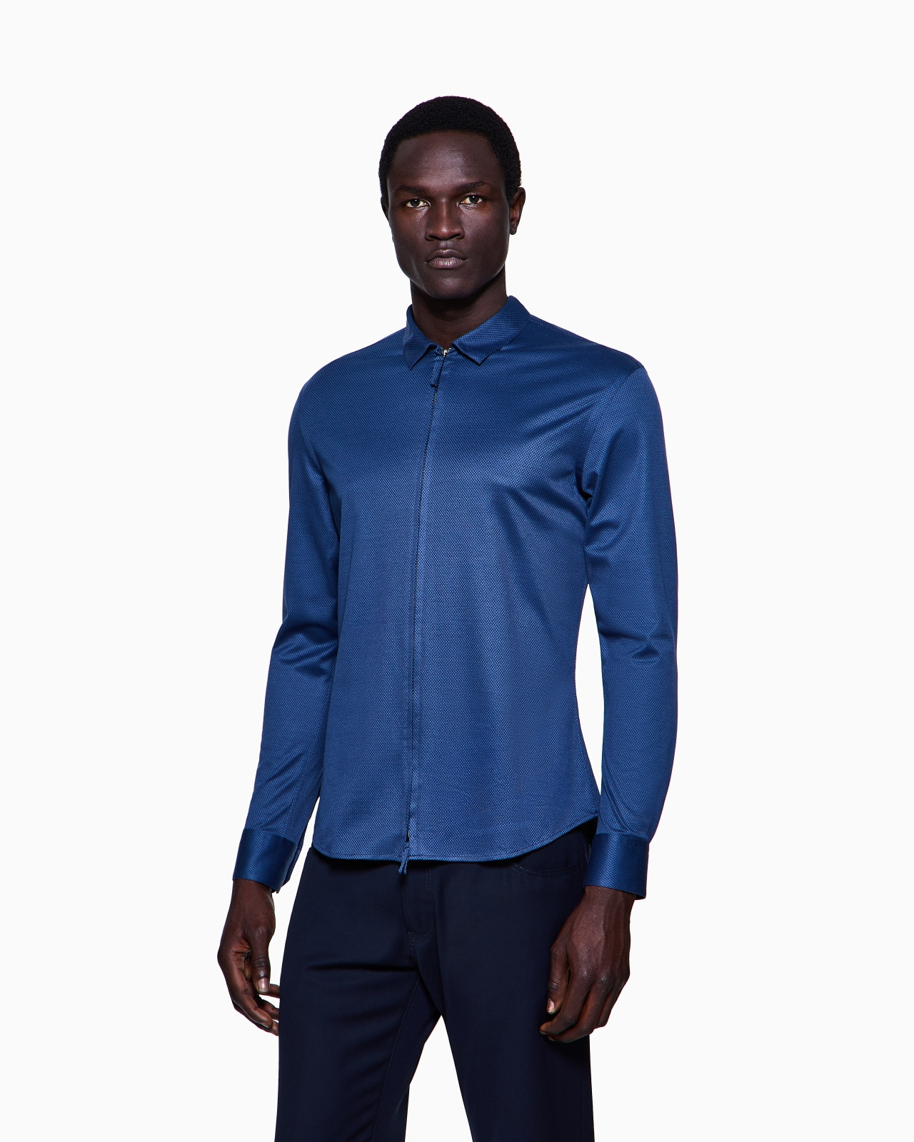 SLIM-FIT MICRO-ARMURE COTTON JERSEY ZIP-UP SHIRT - 4
