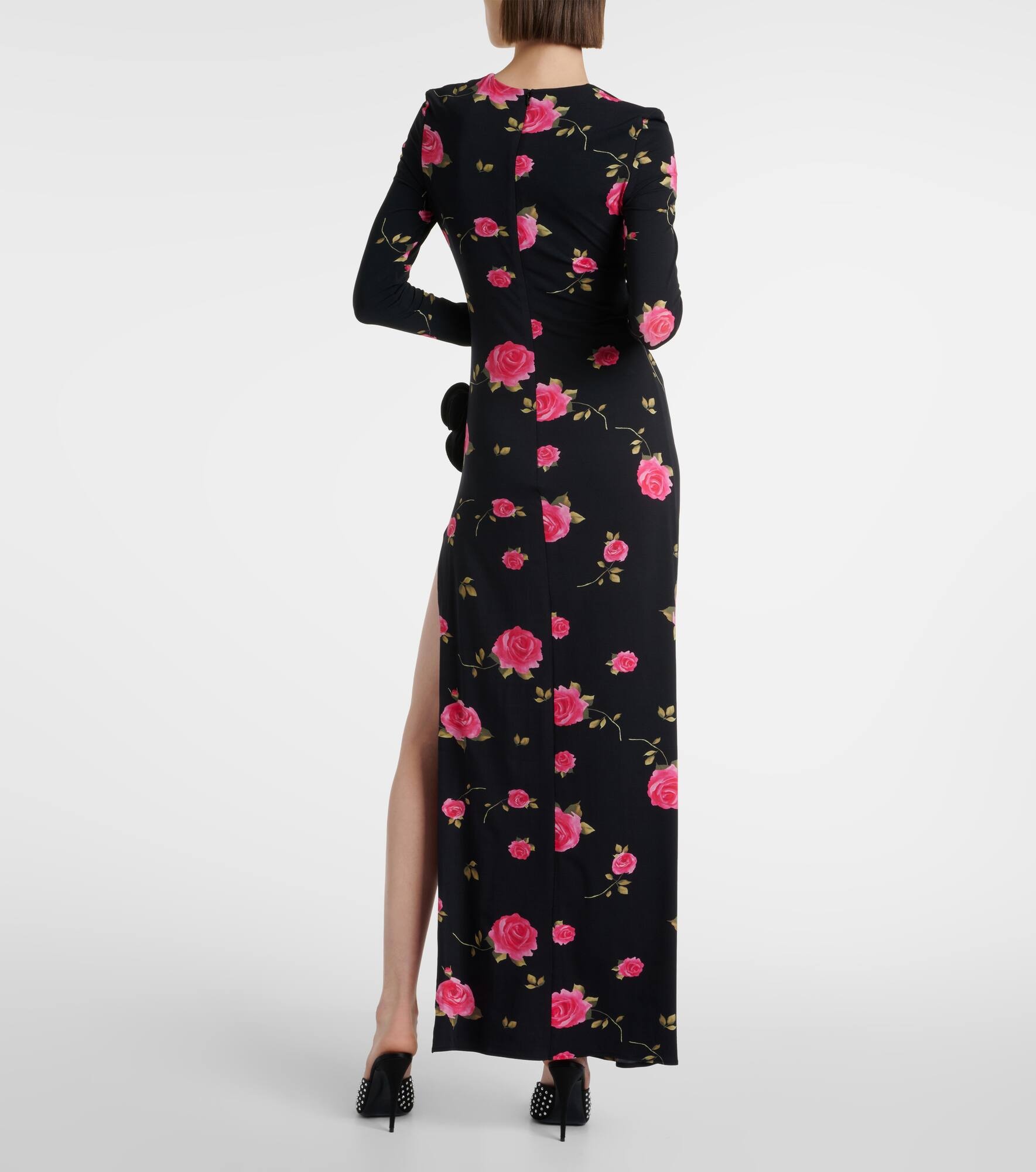 Floral-appliqué gathered maxi dress - 3